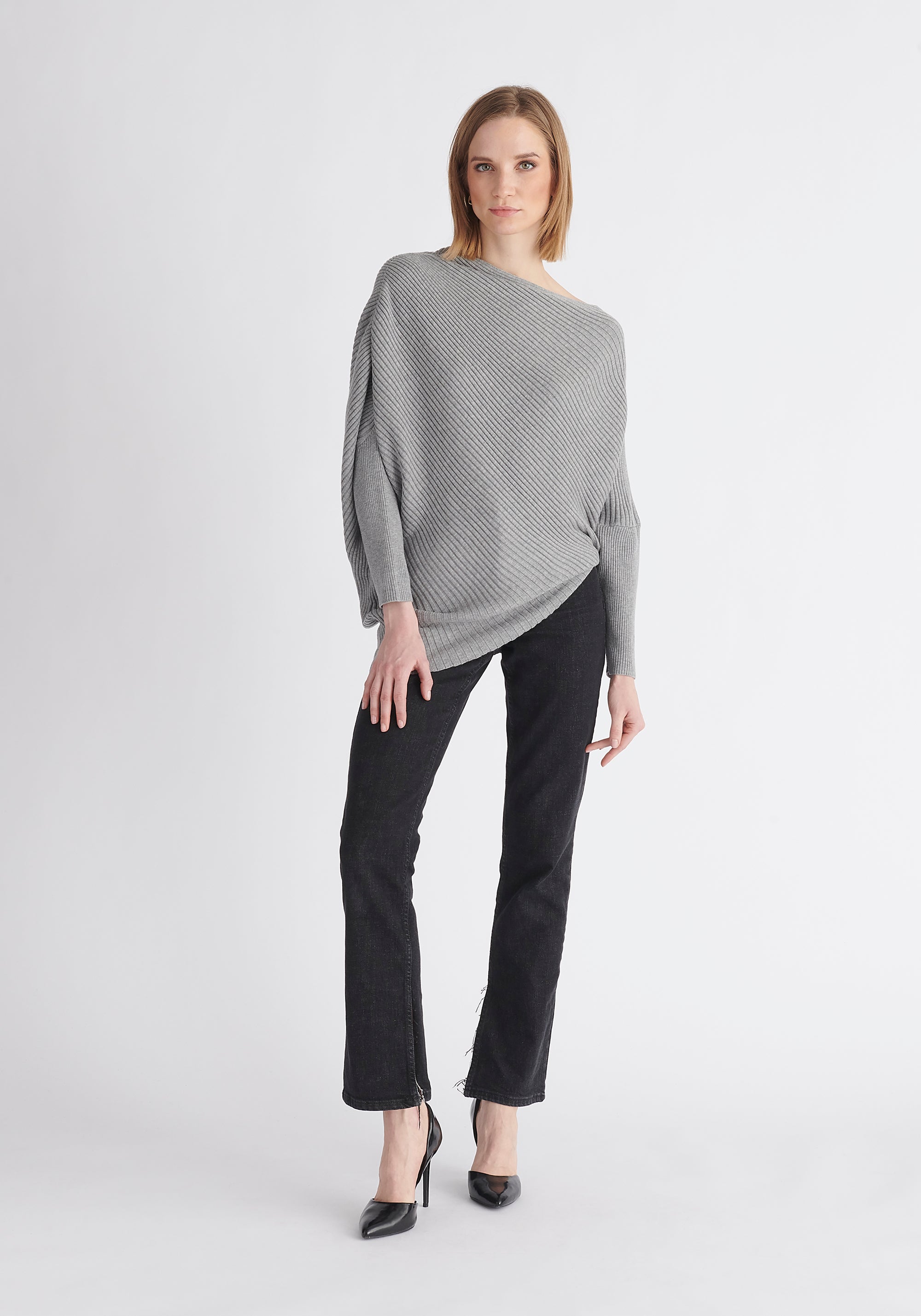 Draped Knitted Jumper in Grey