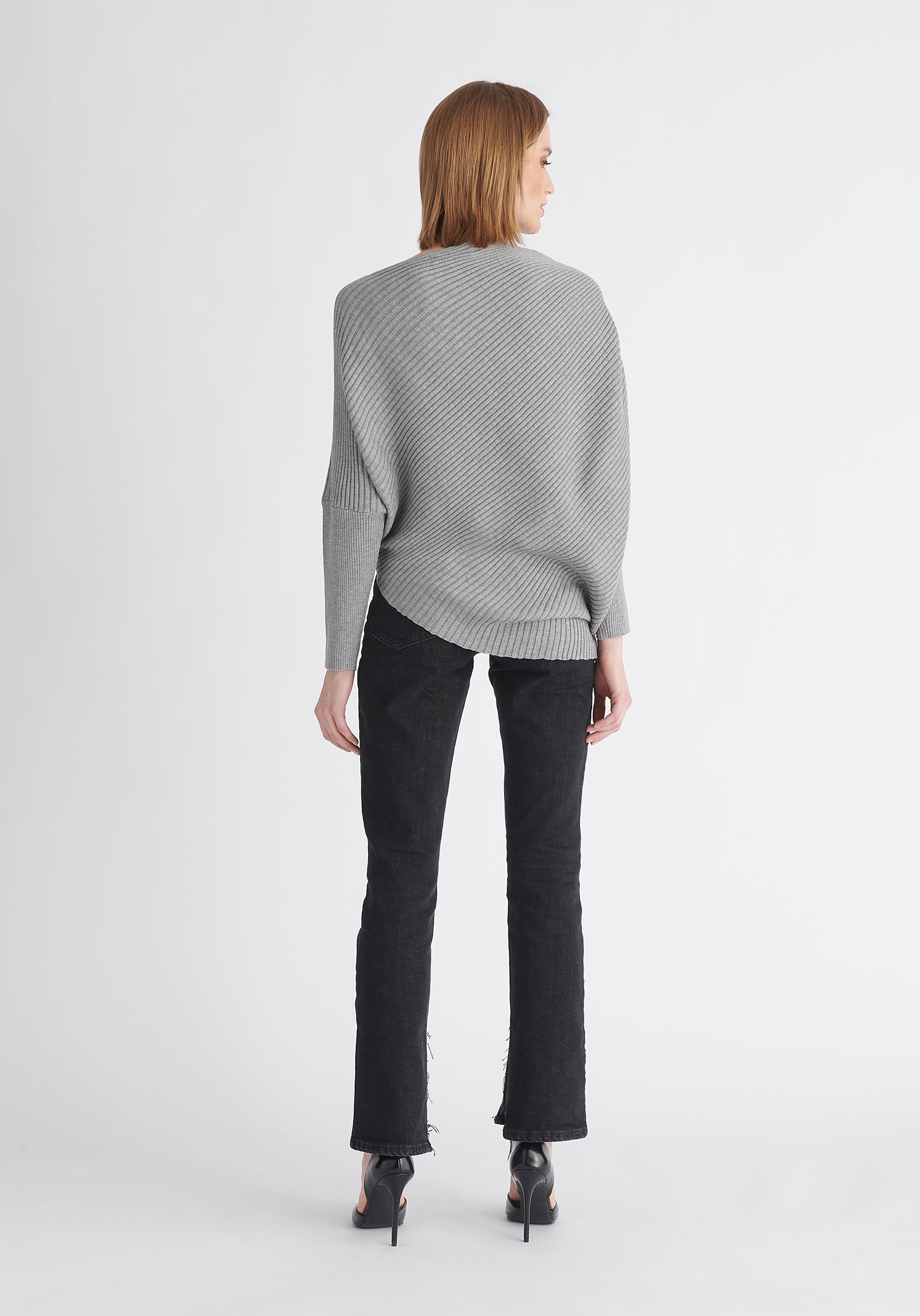 Draped Knitted Jumper in Grey Side