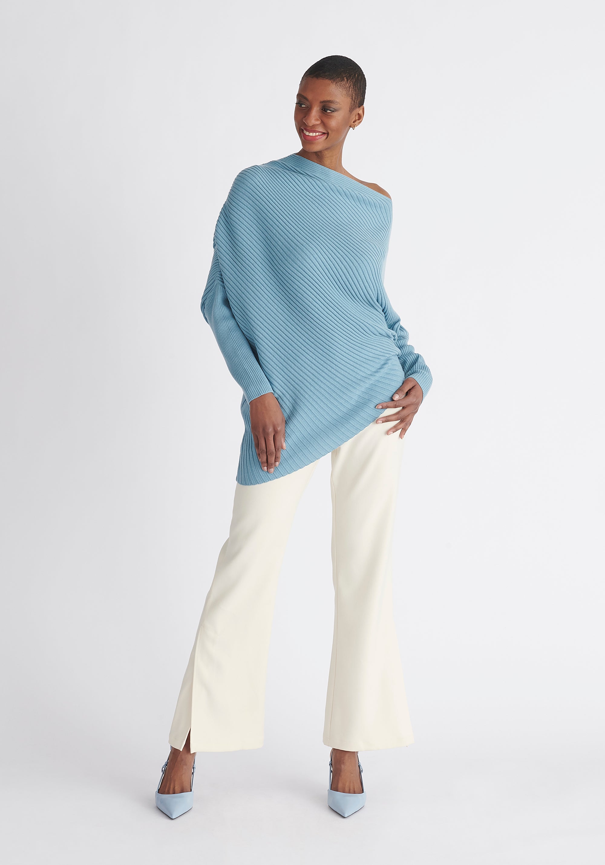 Paisie Draped Knitted Jumper in Blue