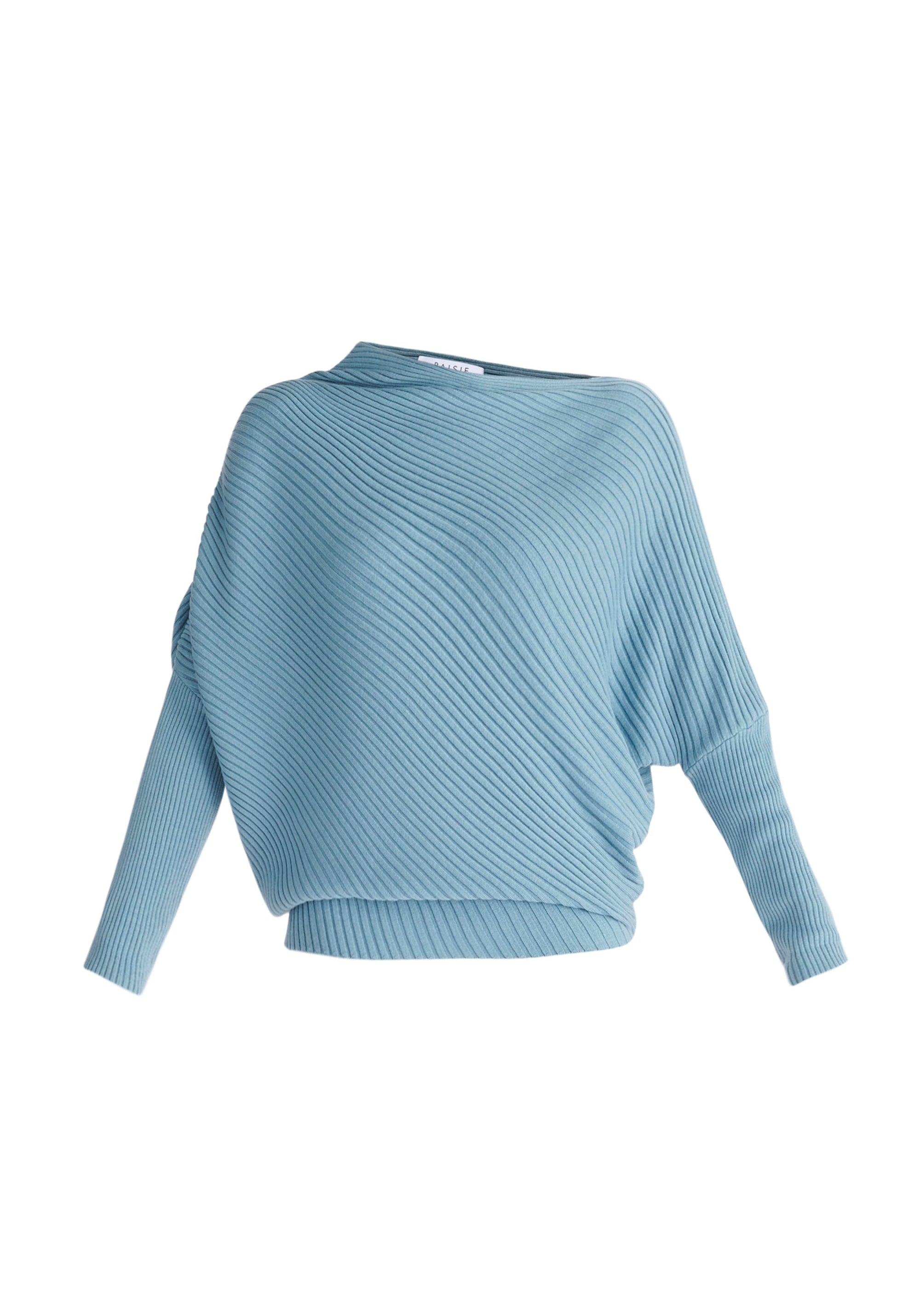 Paisie Draped Knitted Jumper in Blue Cut Out