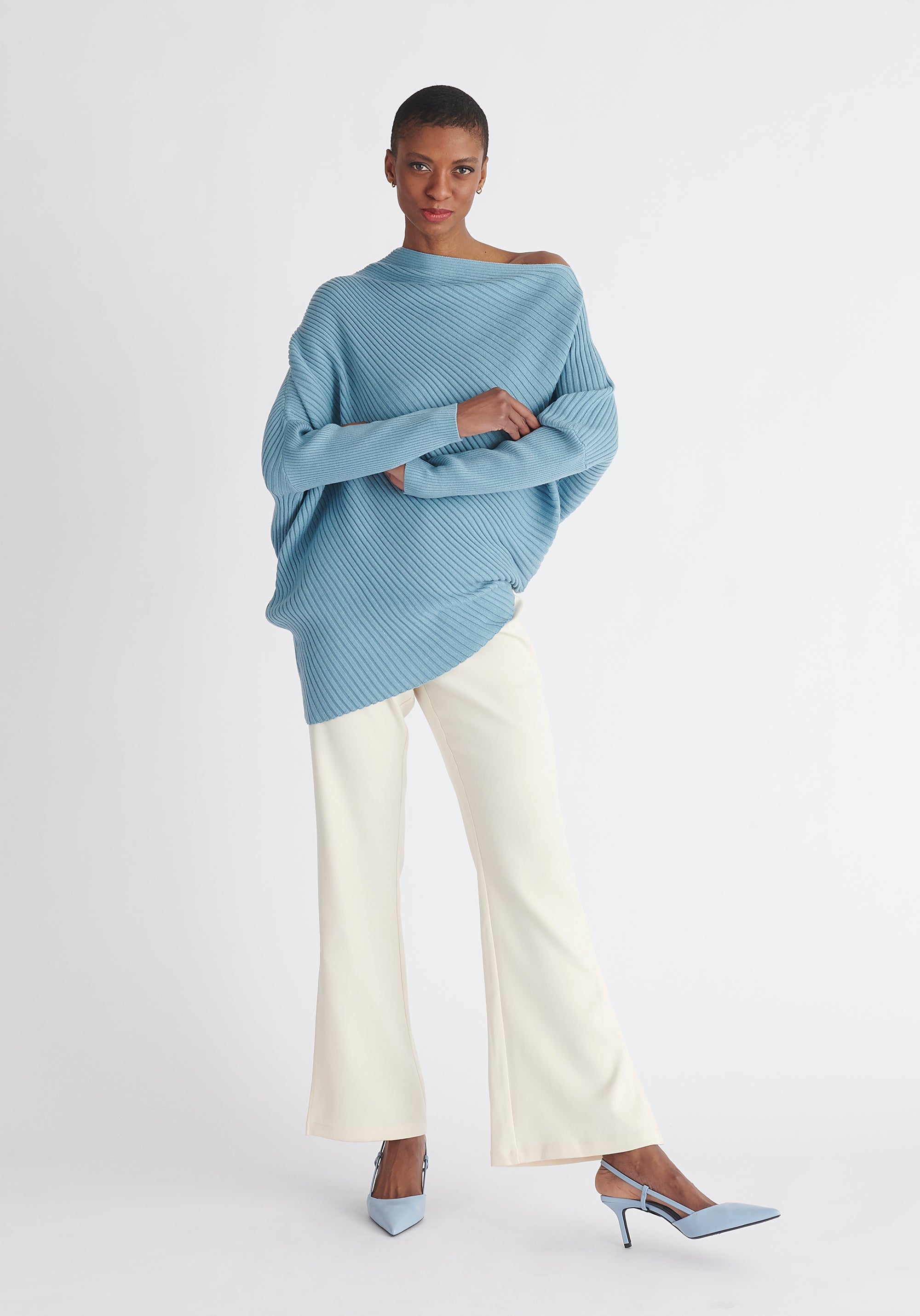 Paisie Draped Knitted Jumper in Blue