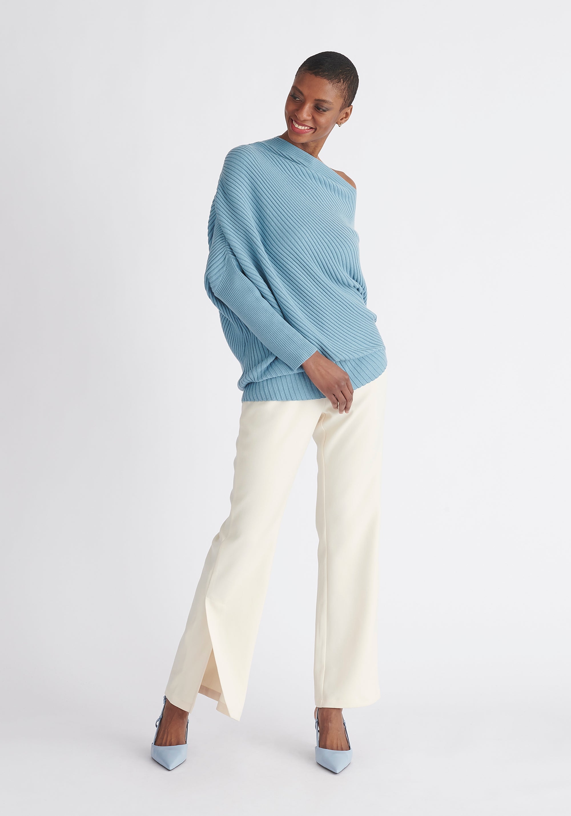 Paisie Draped Knitted Jumper in Blue