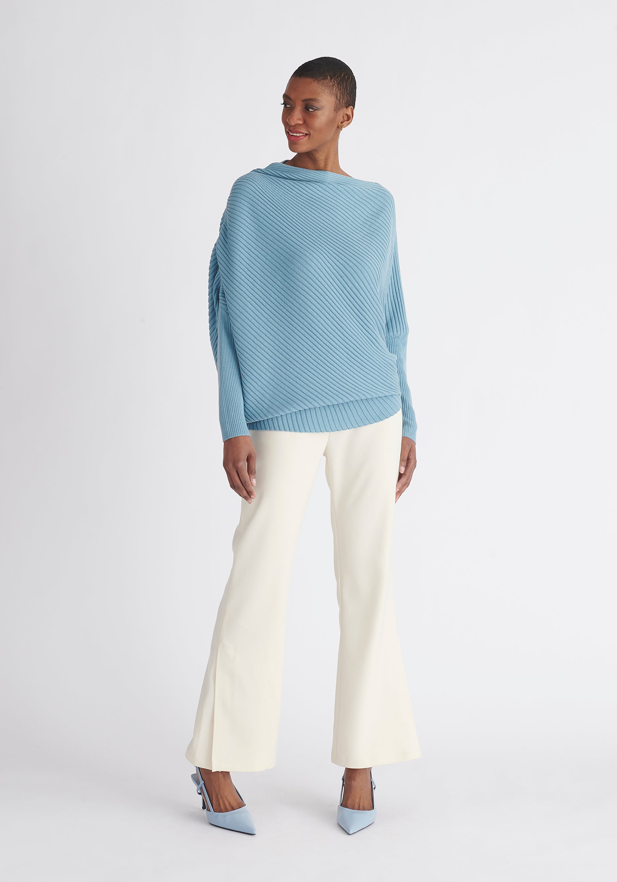 Paisie Draped Knitted Jumper in Blue