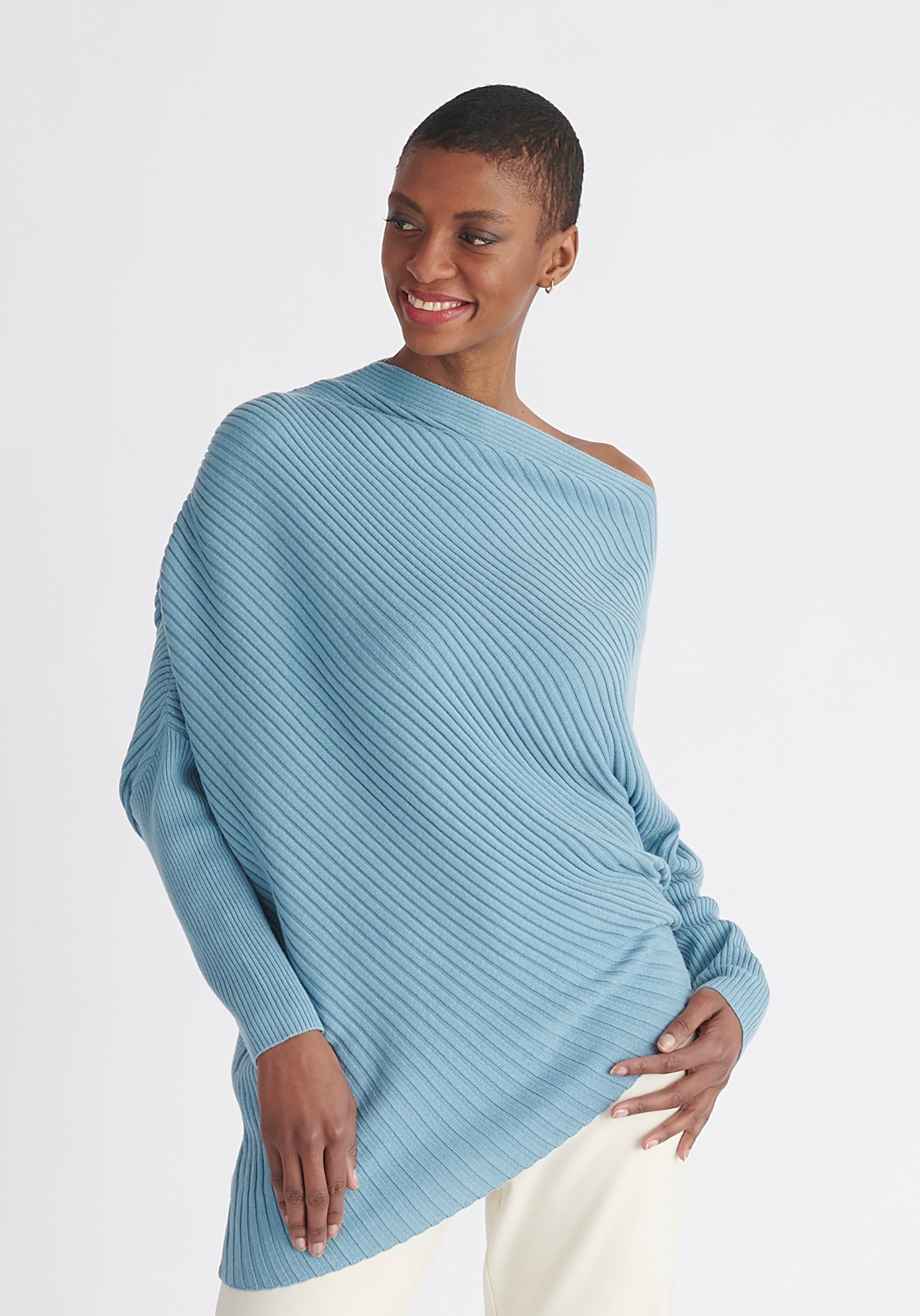 Paisie Draped Knitted Jumper in Blue