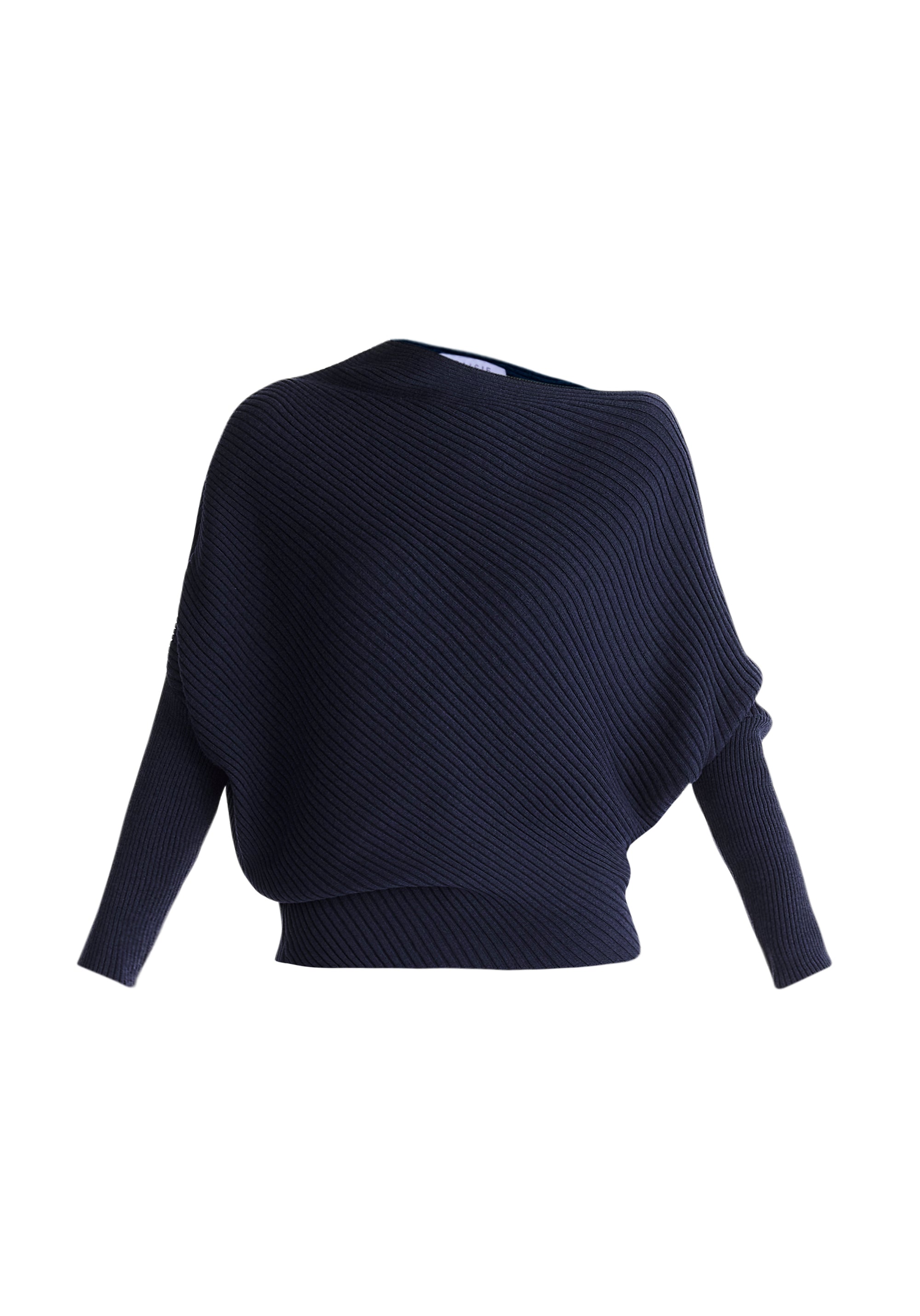 Draped Knitted Jumper in Navy Cut Out