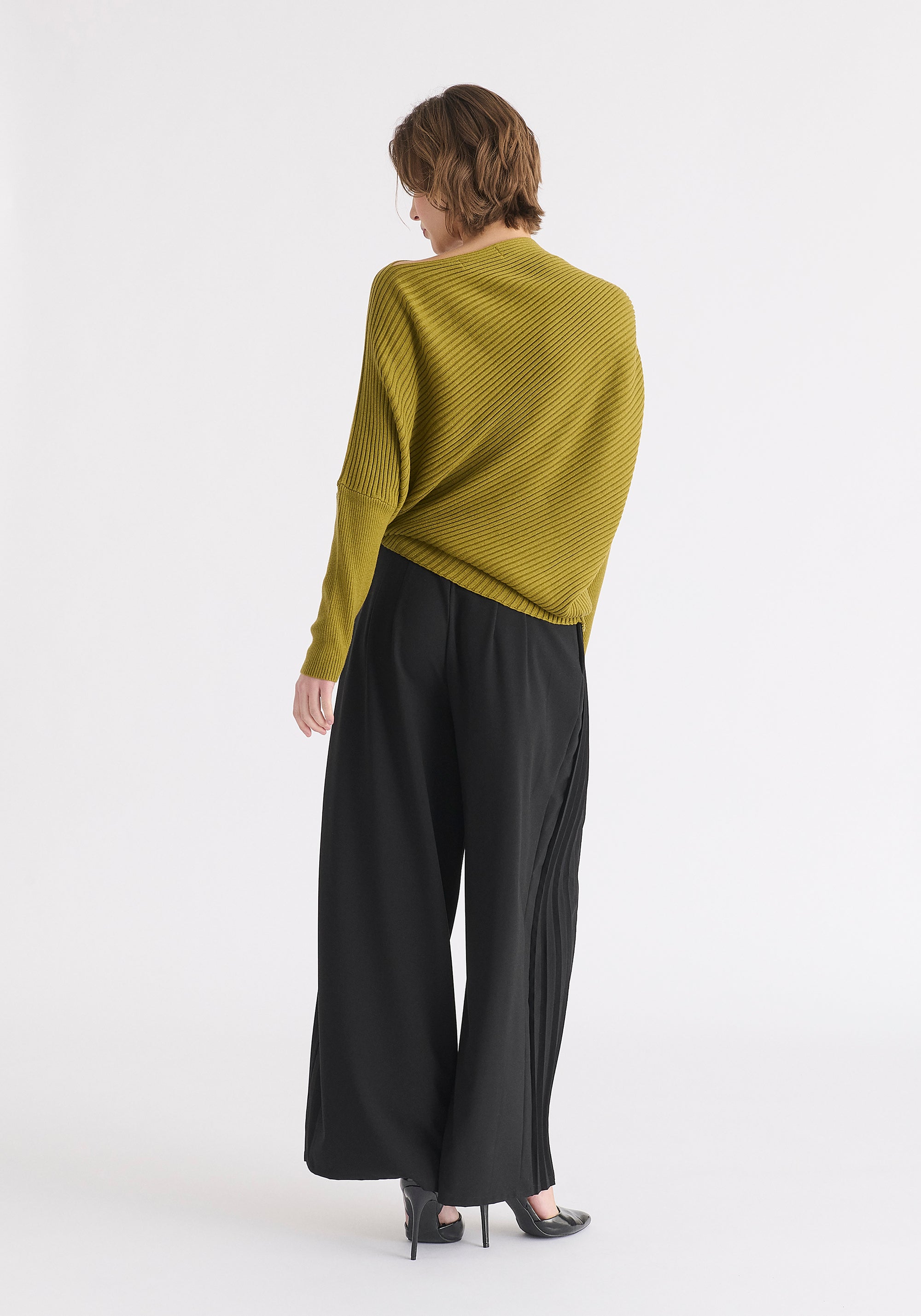 Draped Knitted Jumper in Olive Back