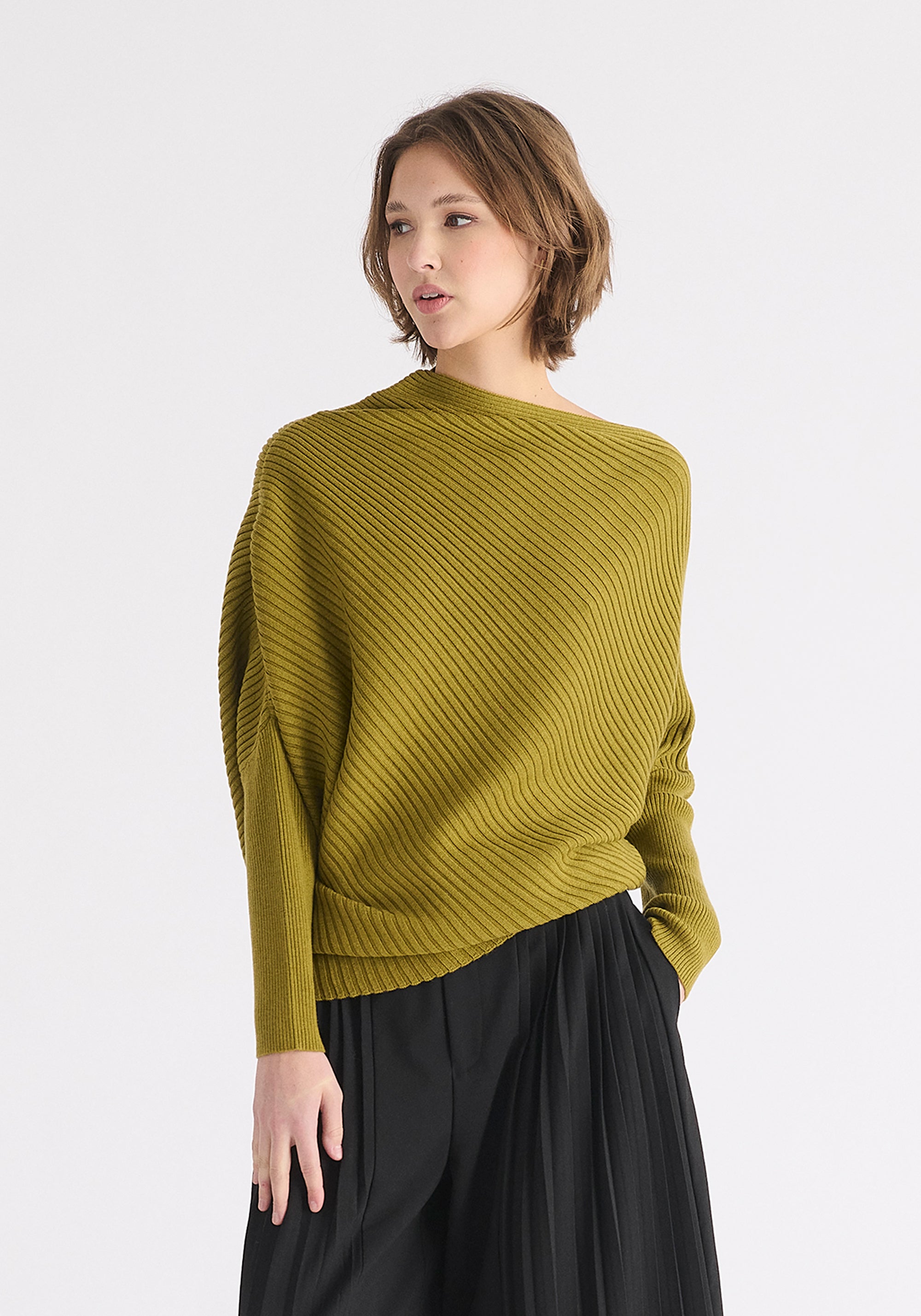 Draped Knitted Jumper in Olive