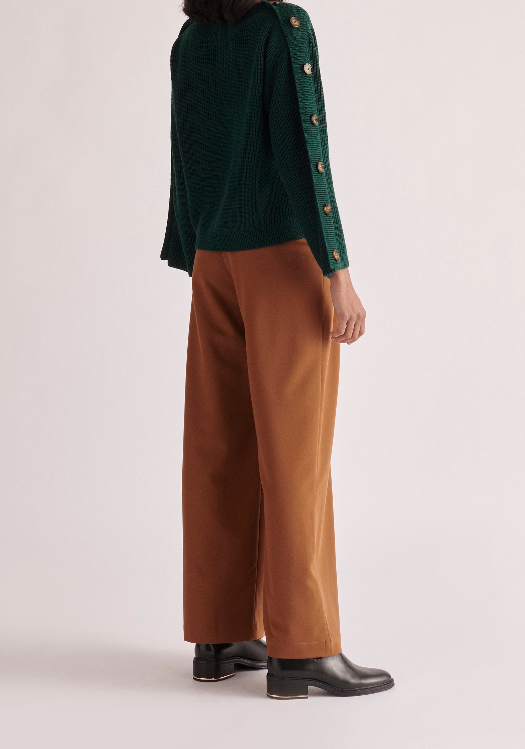 Paisie Button Sleeve Jumper in Dark Green Back