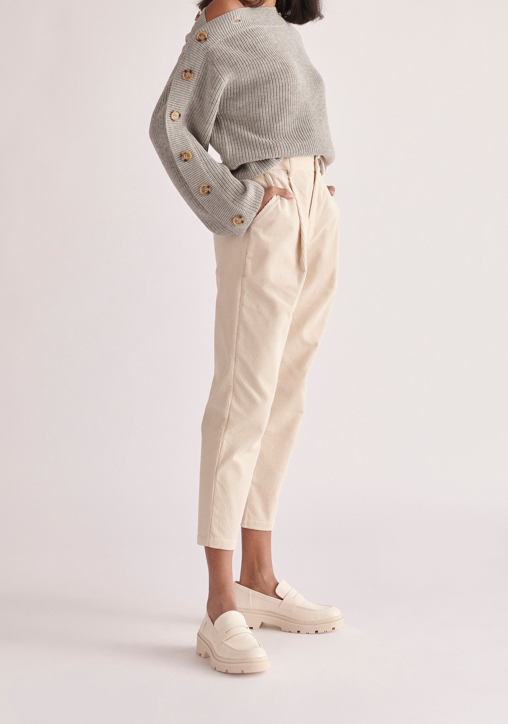 Paisie Button Sleeve Jumper in Light Grey 