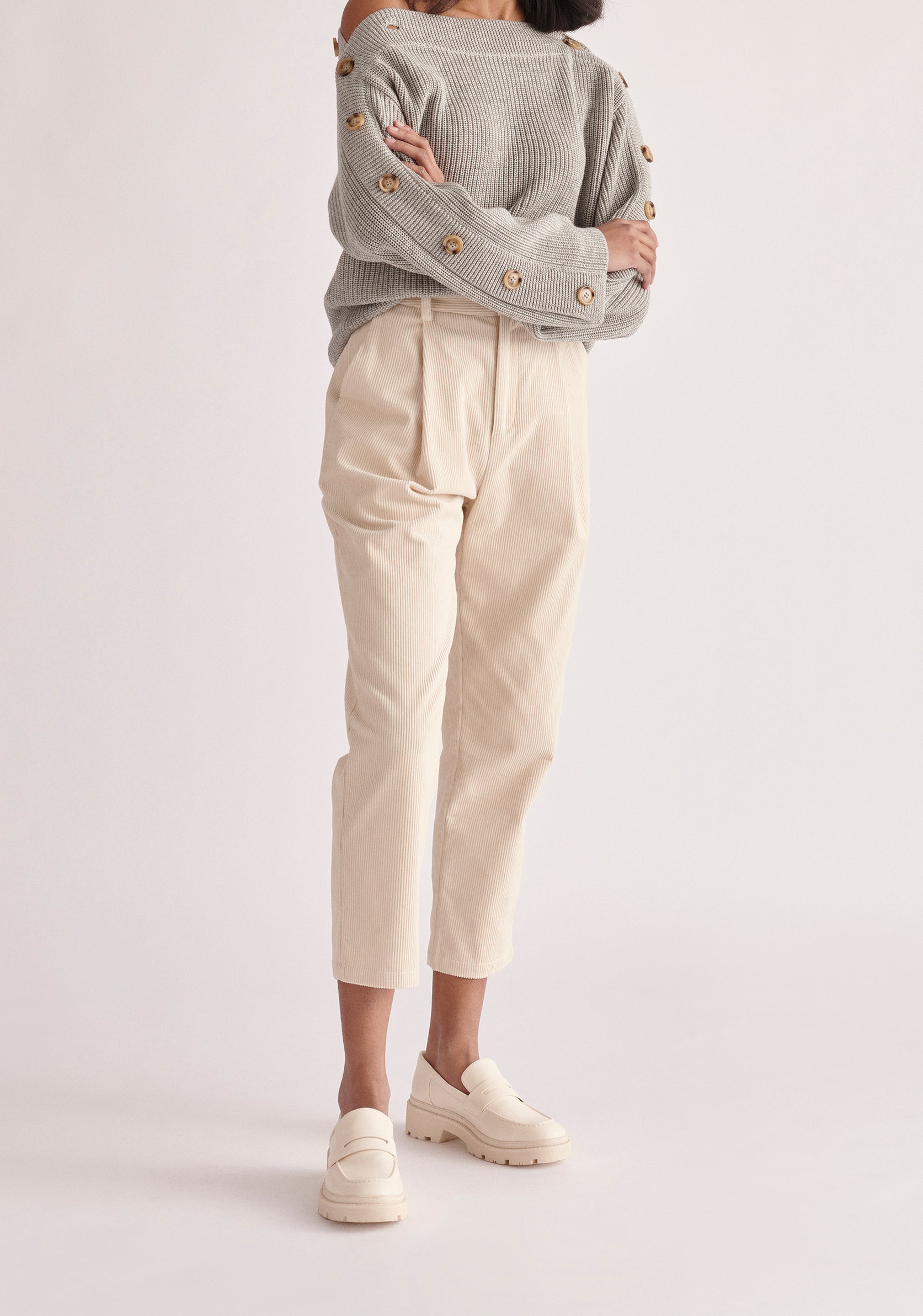 Paisie Button Sleeve Jumper in Light Grey 