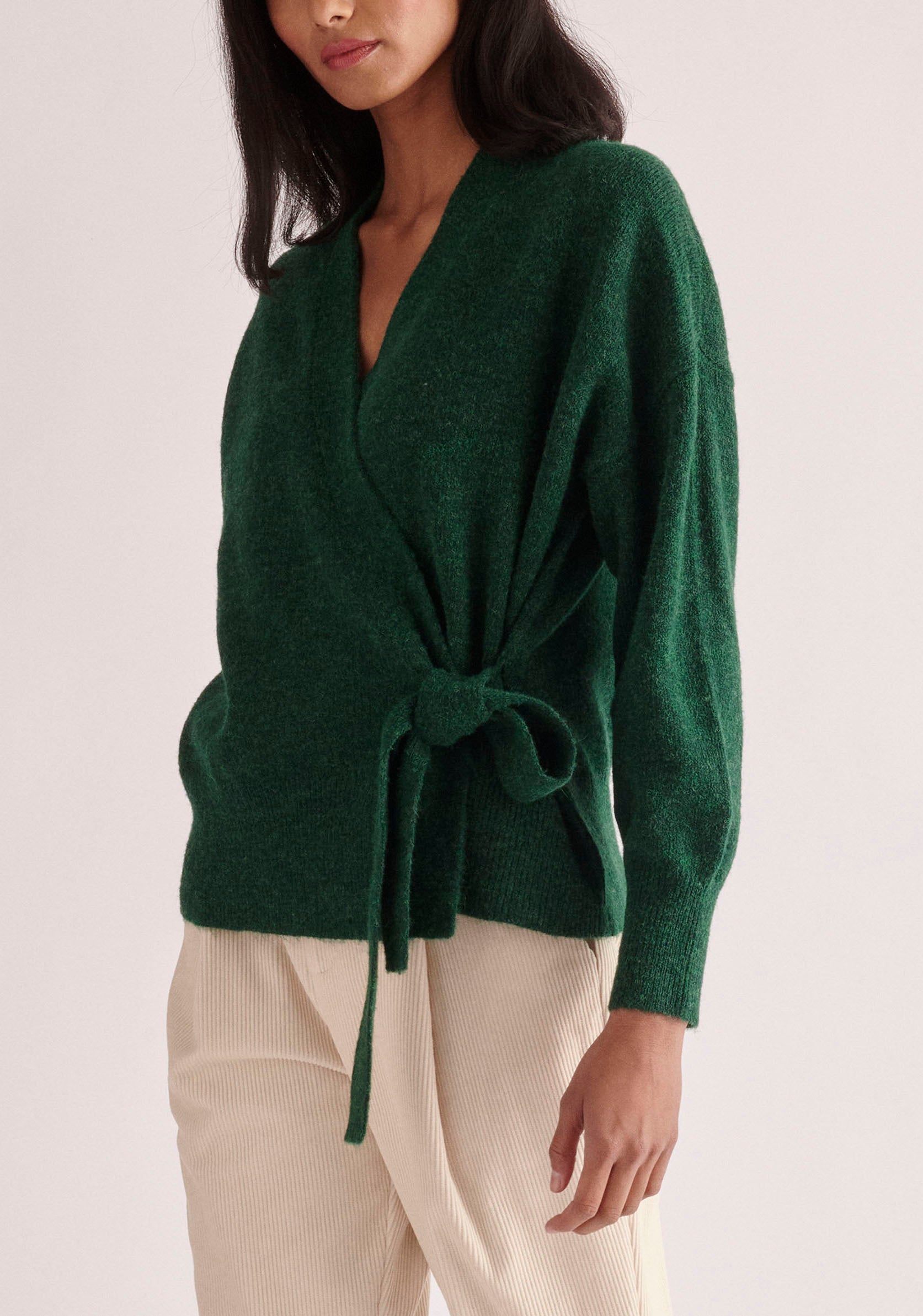 Paisie Ballerina Wrap Cardigan in Dark Green