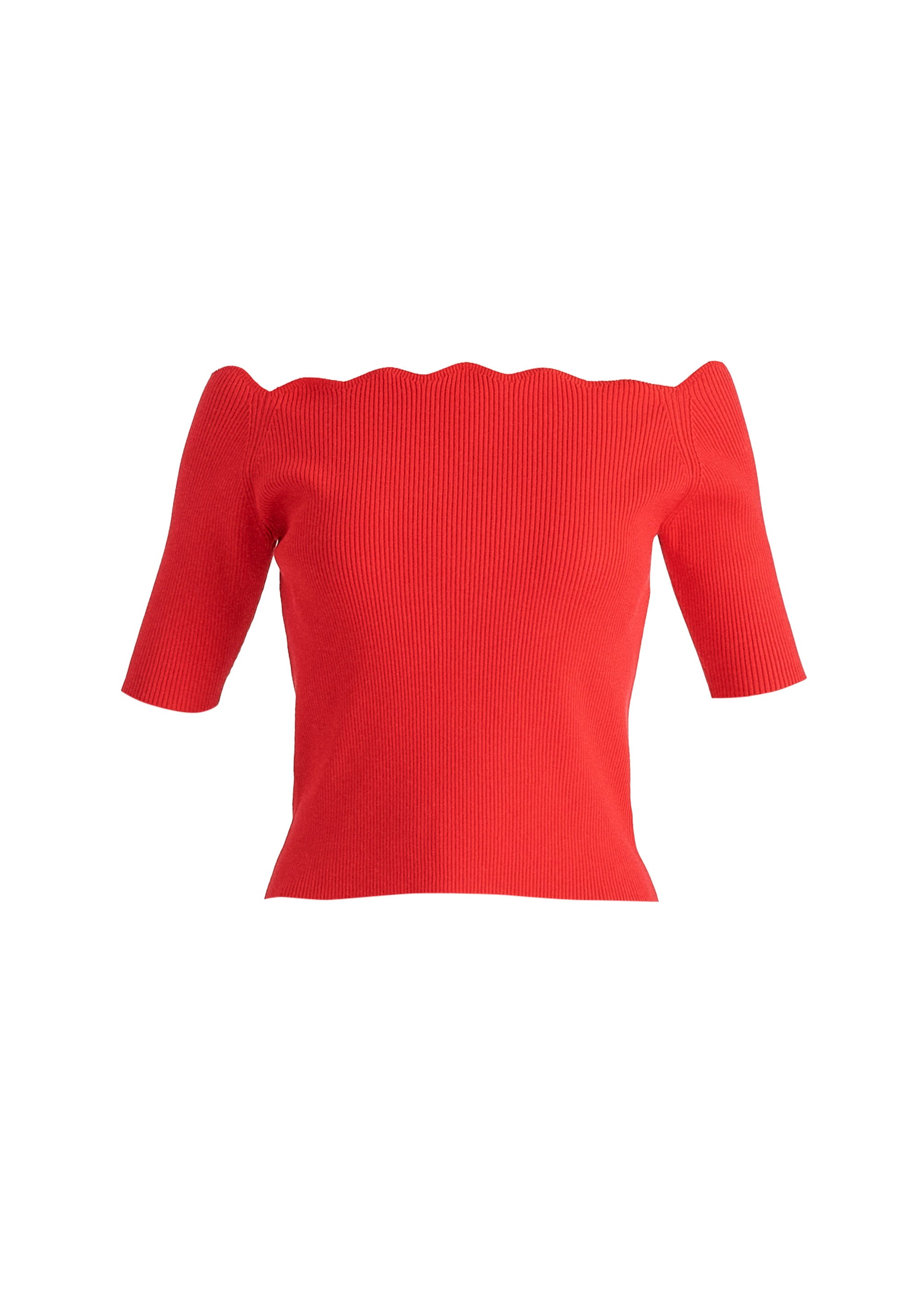 Scallop Neck Knit Top In Red Cutout