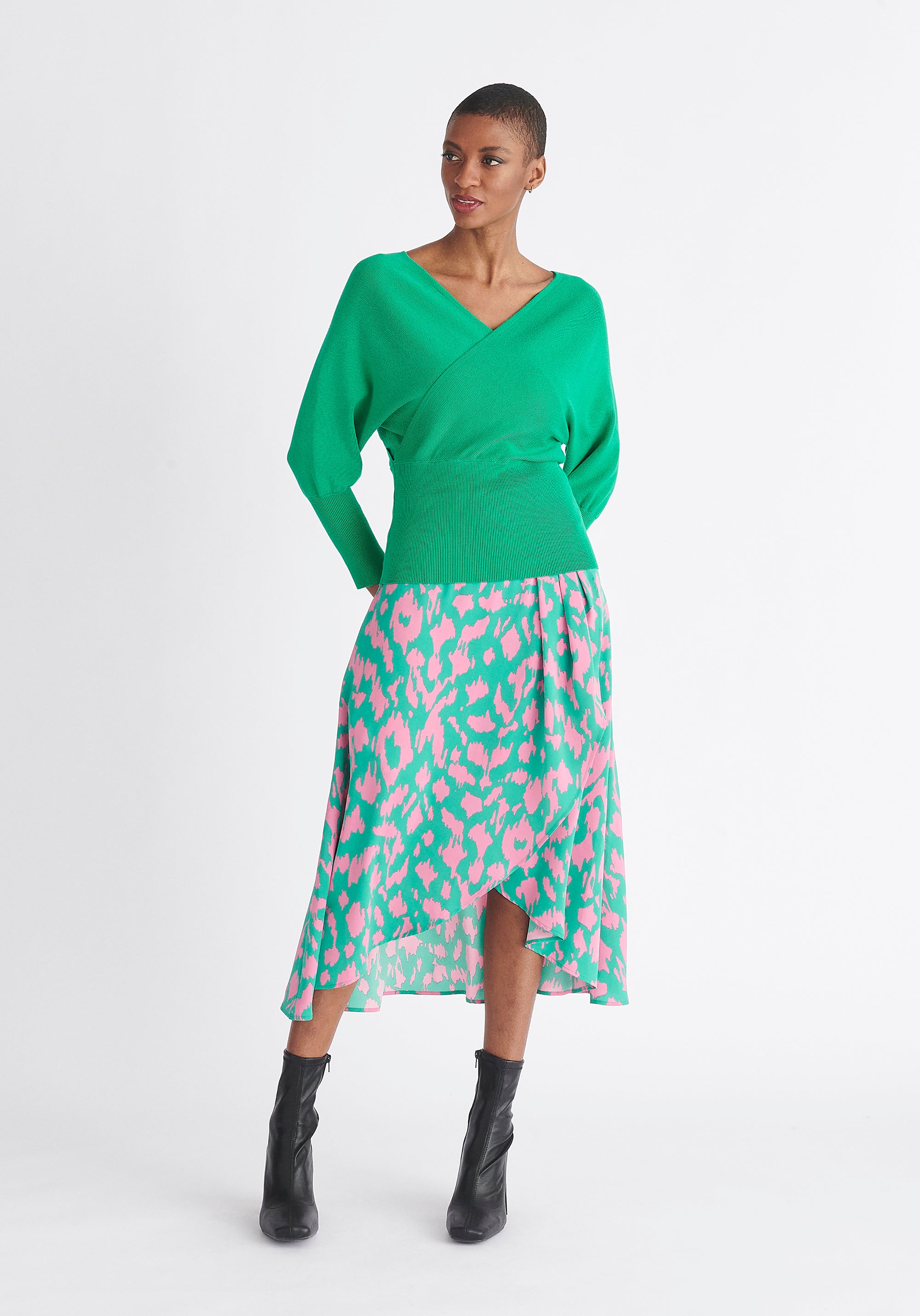 Paisie Balloon Sleeve Wrap Top in Green