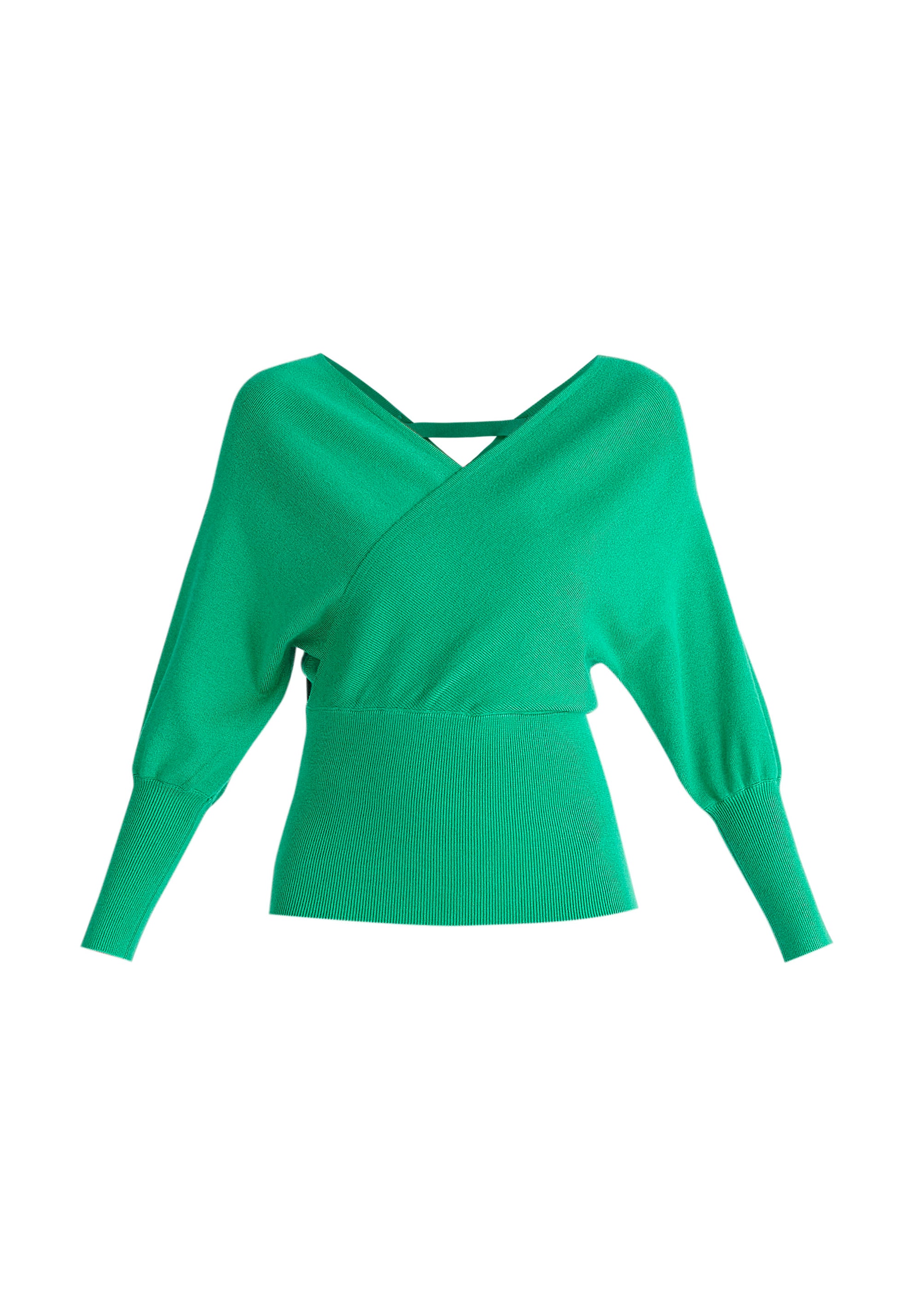 Paisie Balloon Sleeve Wrap Top in Green Cut Out