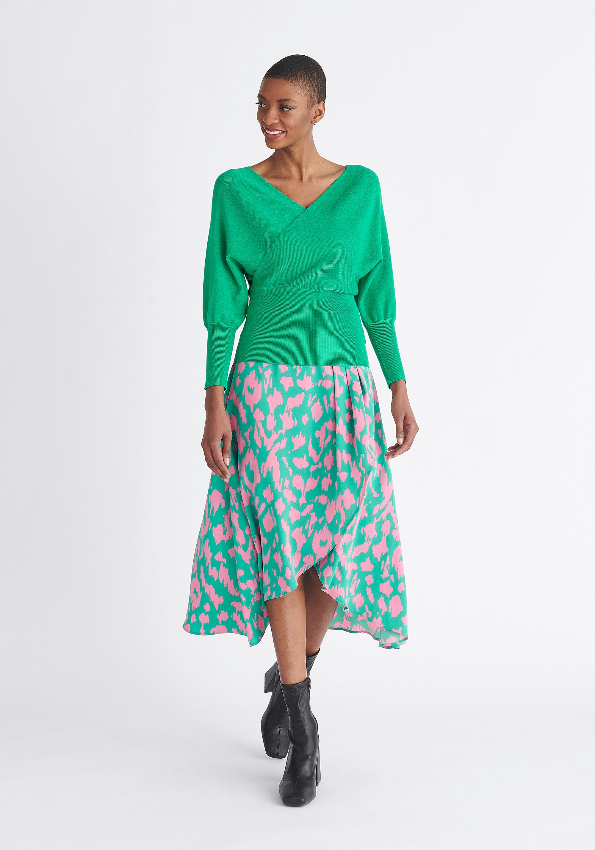 Paisie Balloon Sleeve Wrap Top in Green