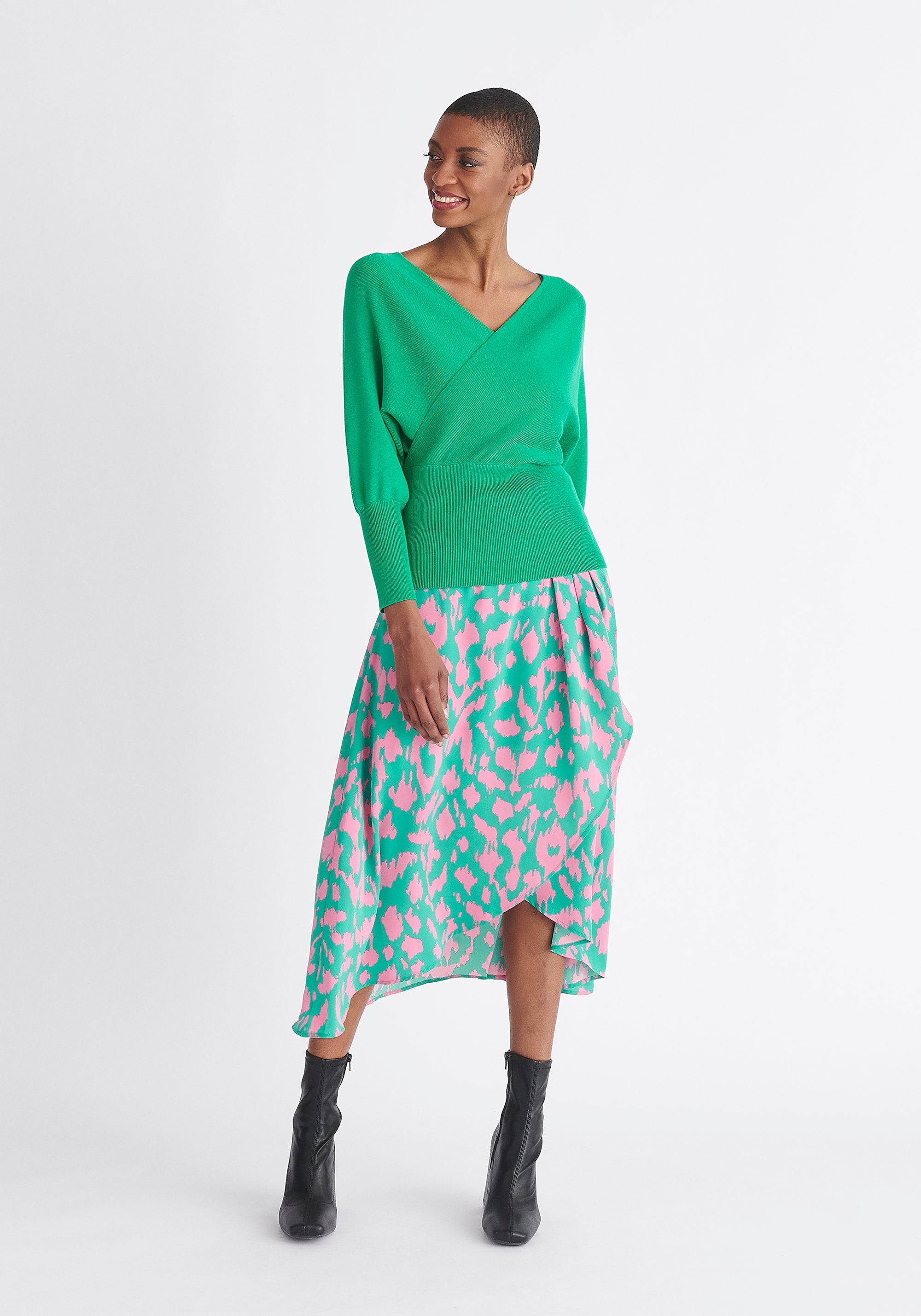 Paisie Balloon Sleeve Wrap Top in Green