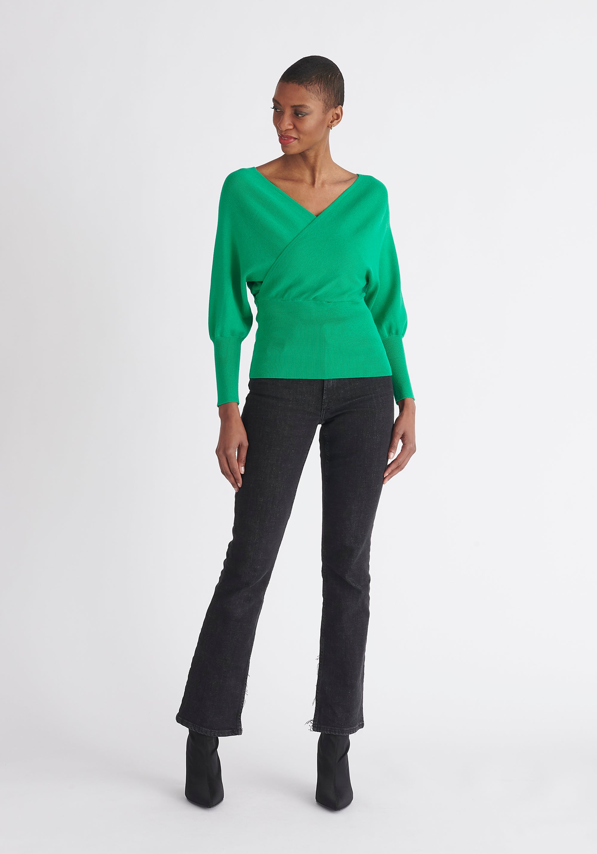 Paisie Balloon Sleeve Wrap Top in Green