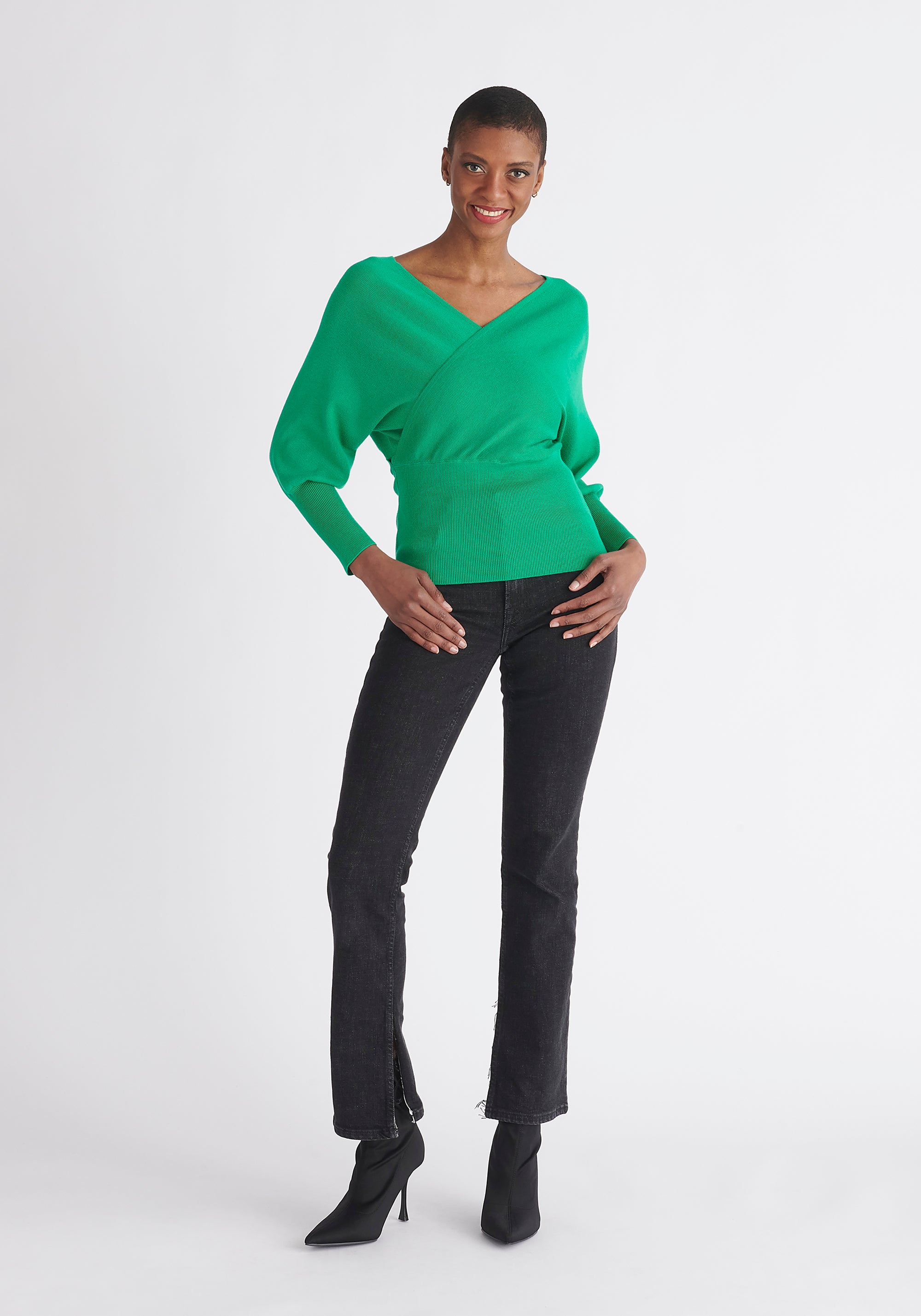 Paisie Balloon Sleeve Wrap Top in Green