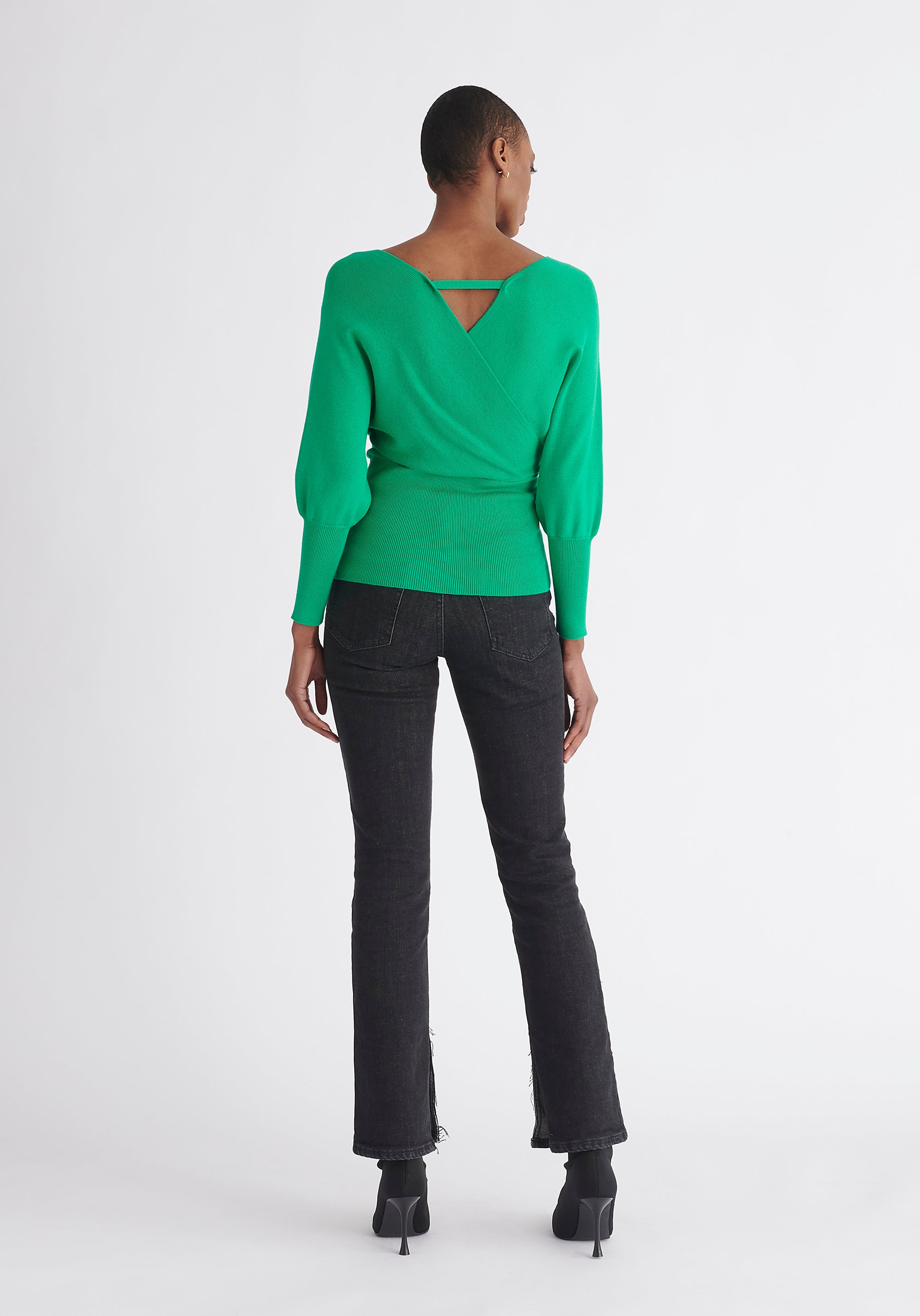 Paisie Balloon Sleeve Wrap Top in Green Back