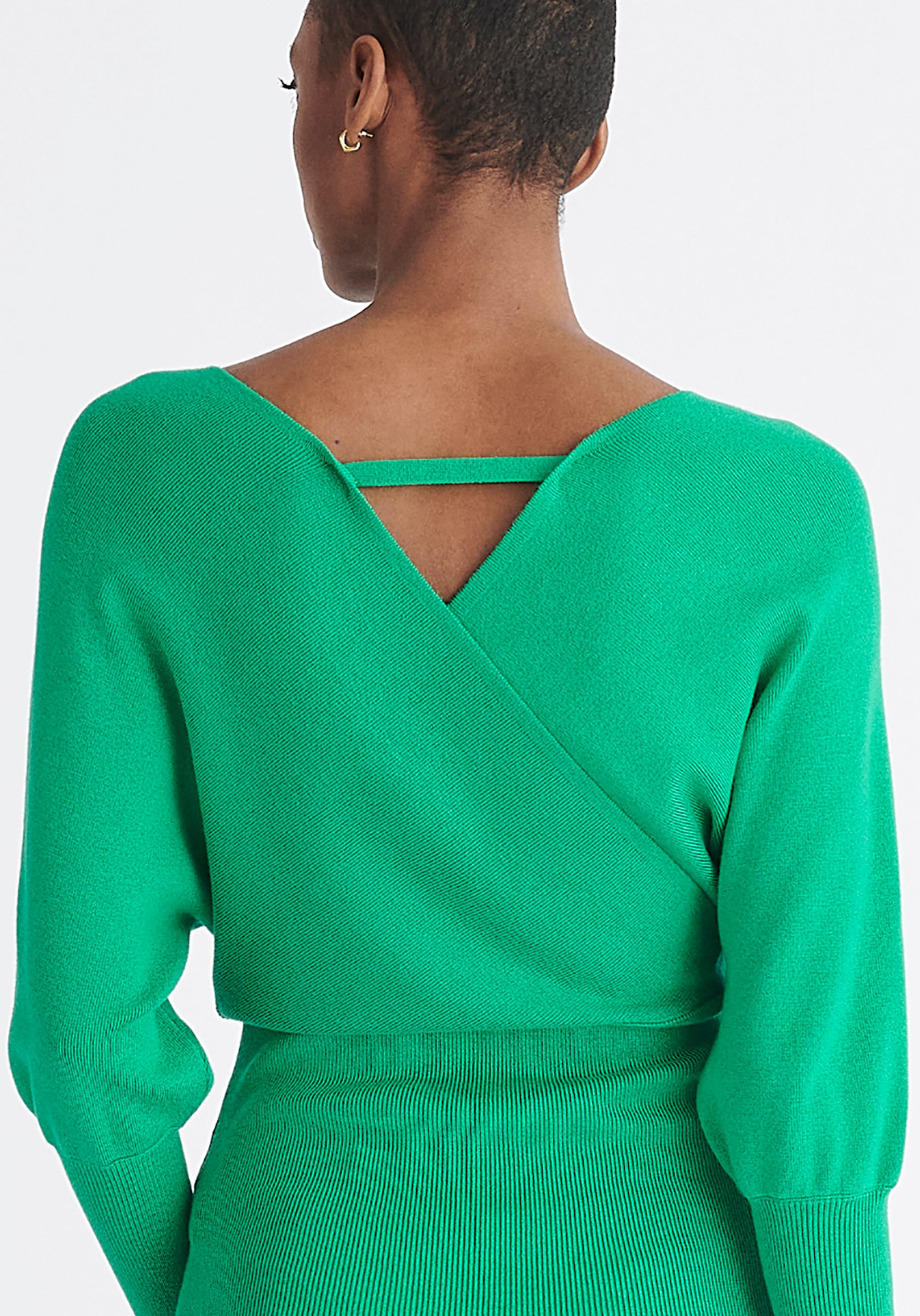 Paisie Balloon Sleeve Wrap Top in Green Close Up