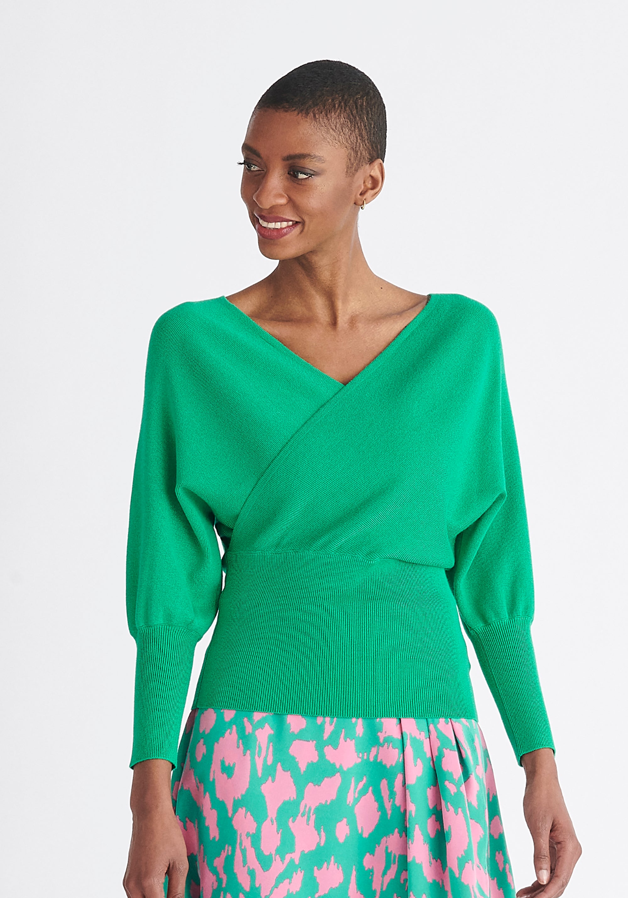 Paisie Balloon Sleeve Wrap Top in Green