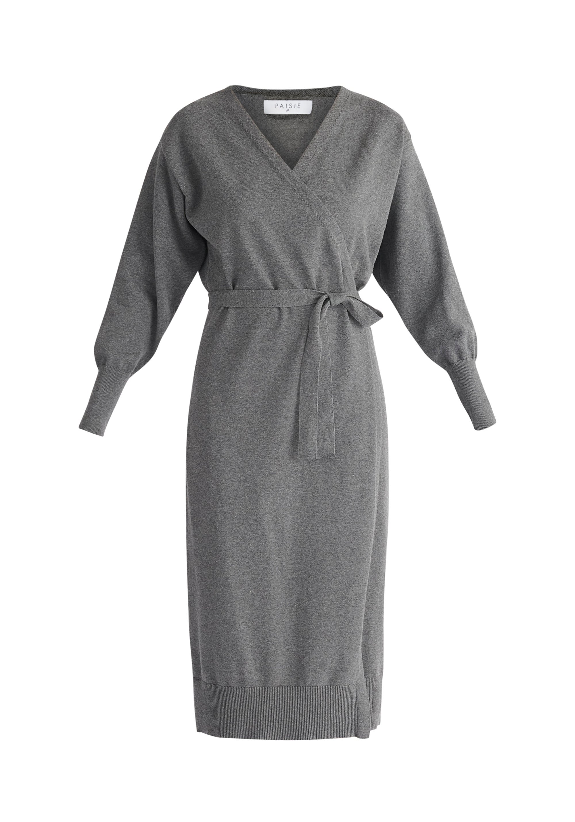 Paisie Knitted Wrap Dress in Grey Cut Out