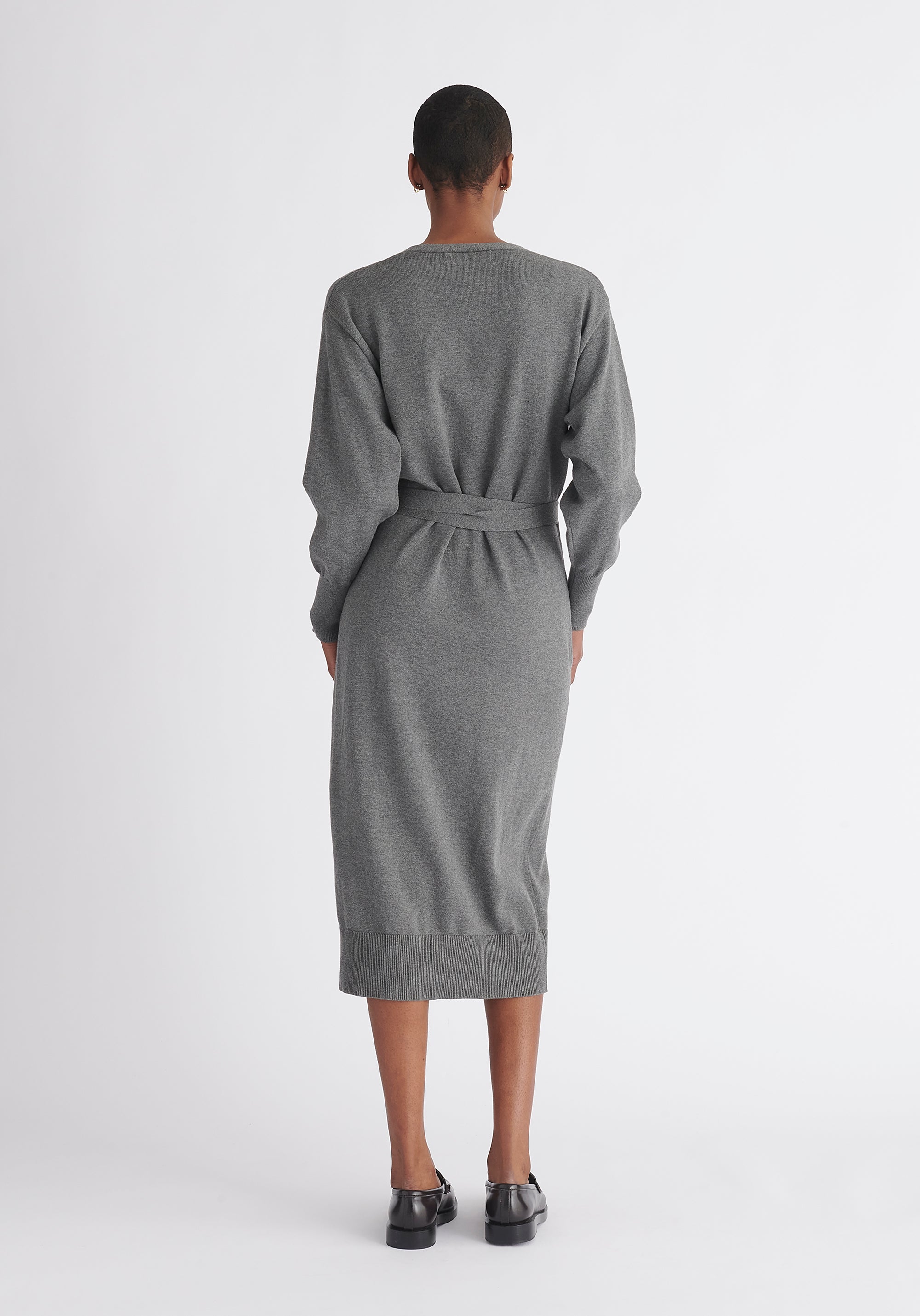 Paisie Knitted Wrap Dress in Grey Back