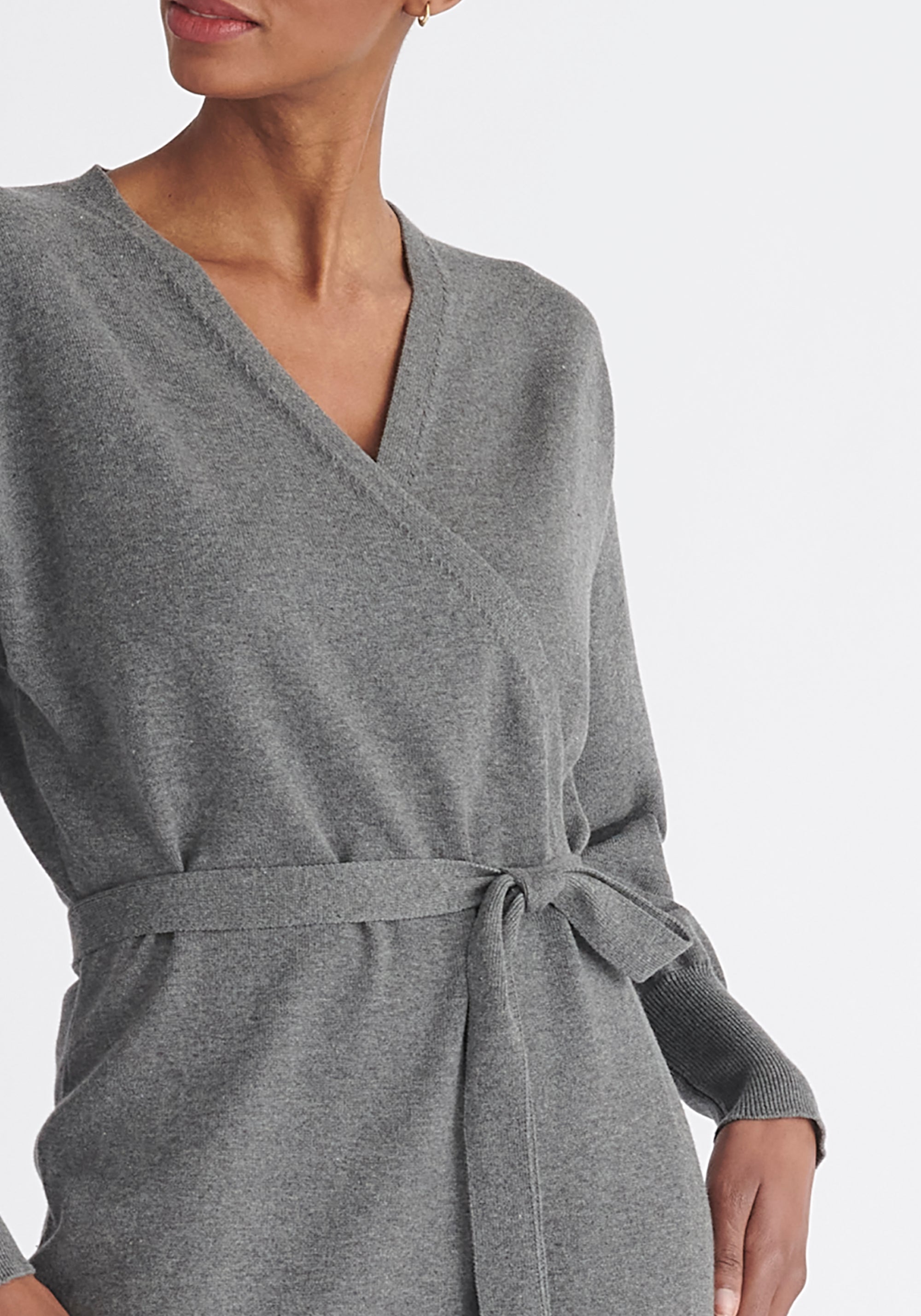 Paisie Knitted Wrap Dress in Grey Close Up