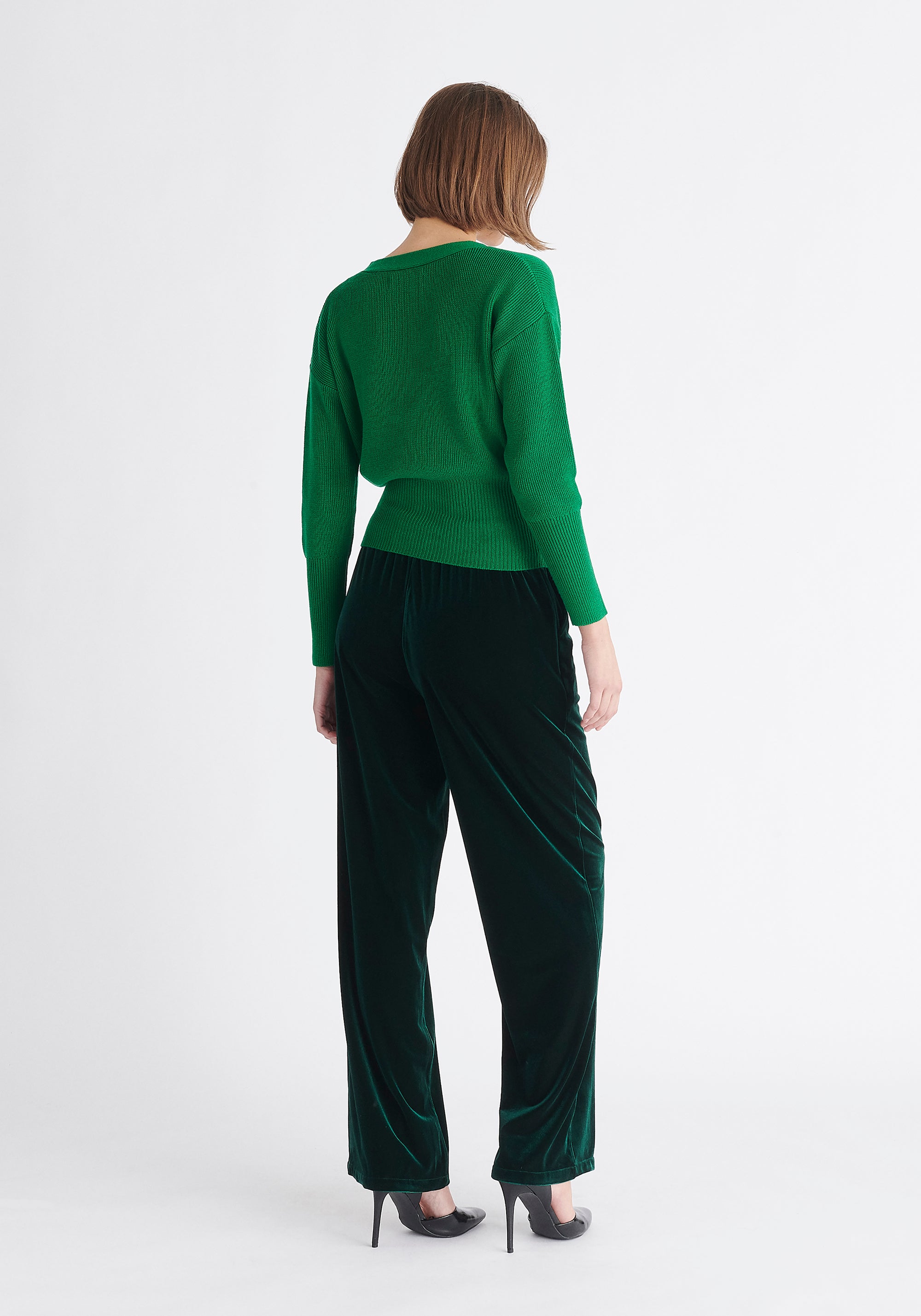 Paisie Button Knitted Wrap Top in Green Back