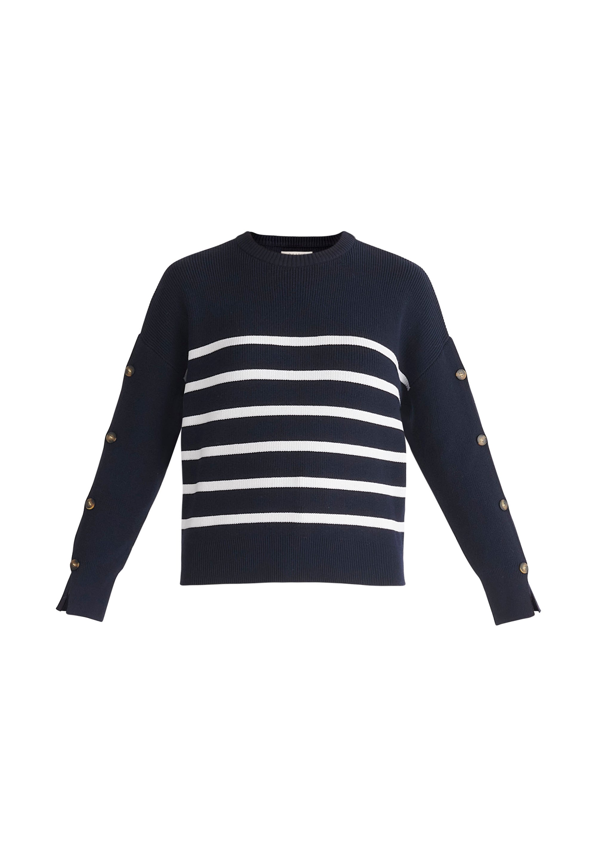 Paisie Striped Button Jumper in Navy and White Cut Out