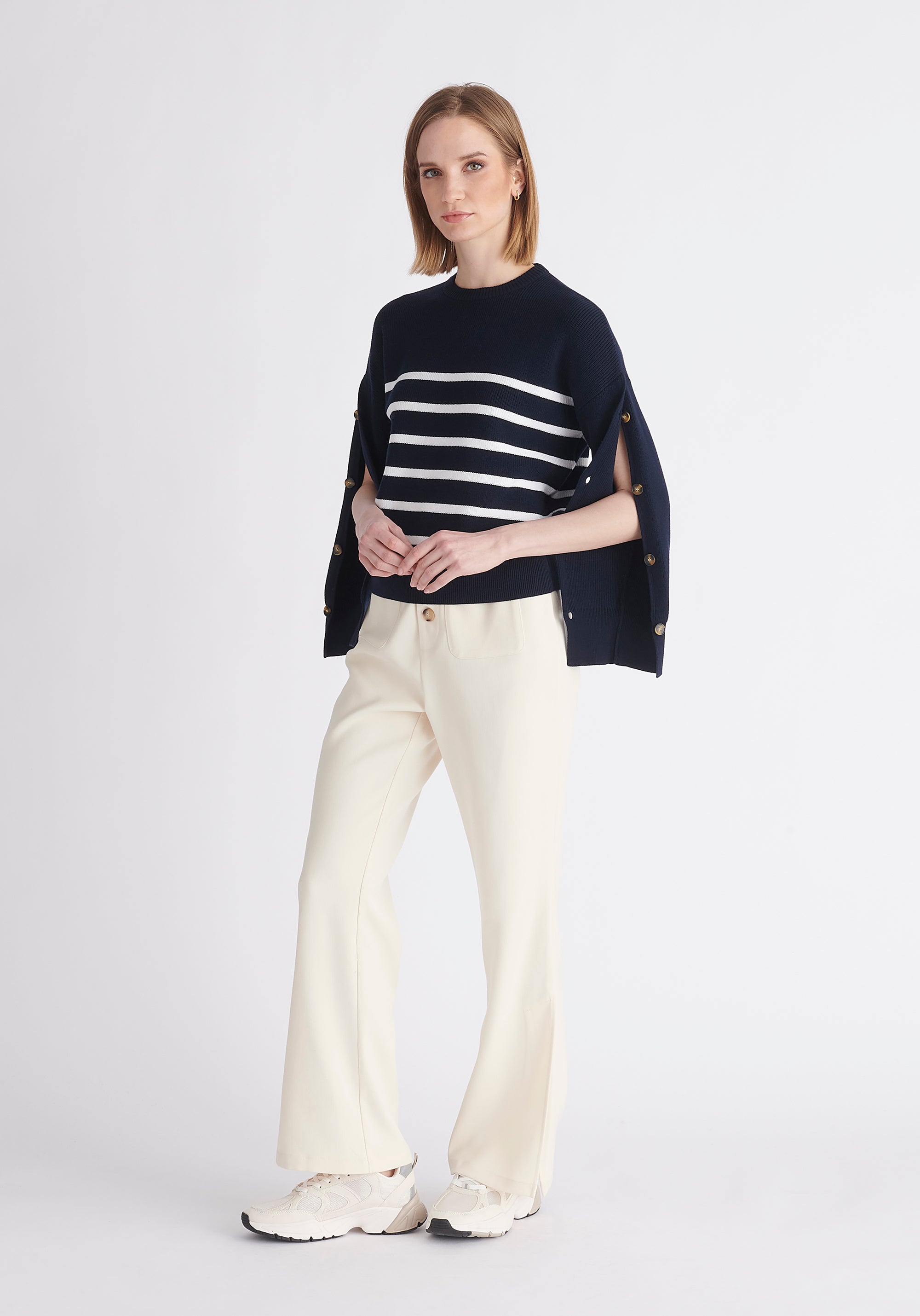 Paisie Striped Button Jumper in Navy and White