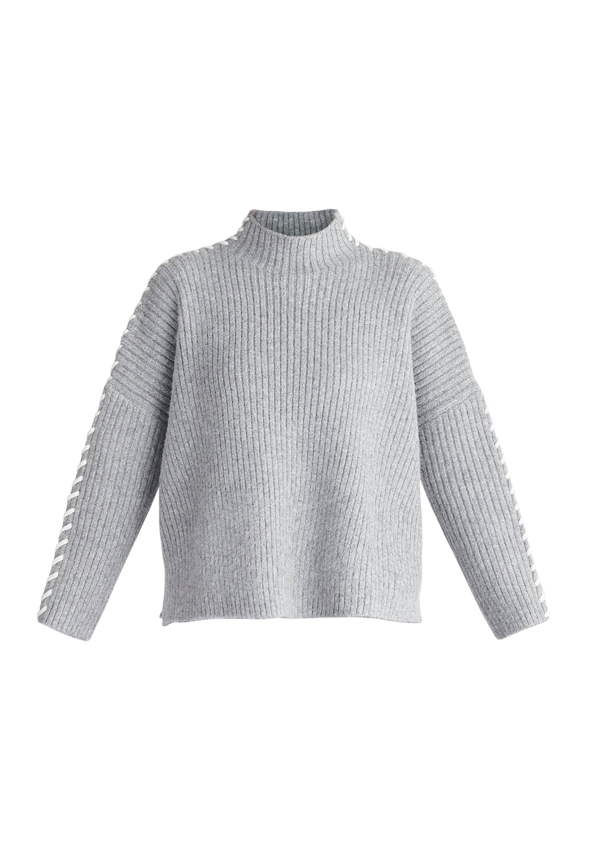 Paisie Contrast Whipstitch Jumper in Grey Cut Out