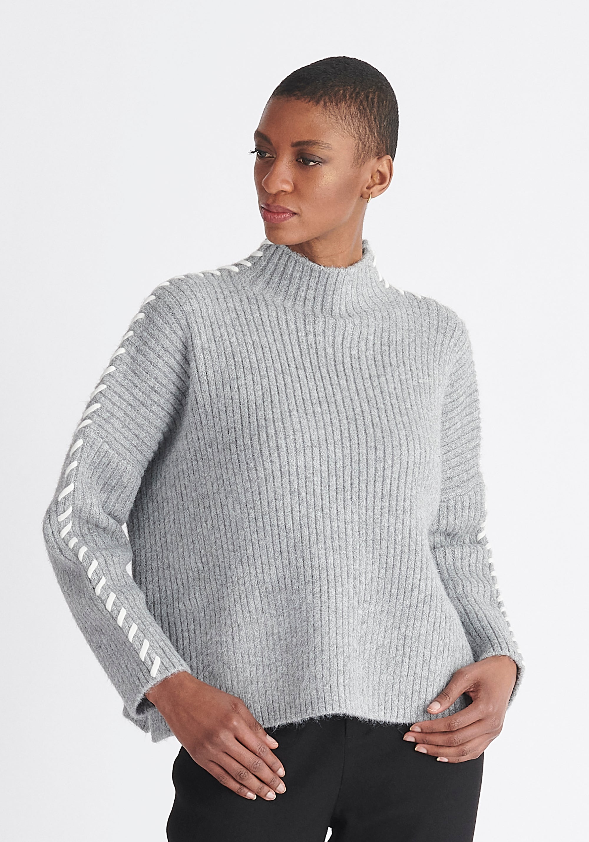 Paisie Contrast Whipstitch Jumper in Grey