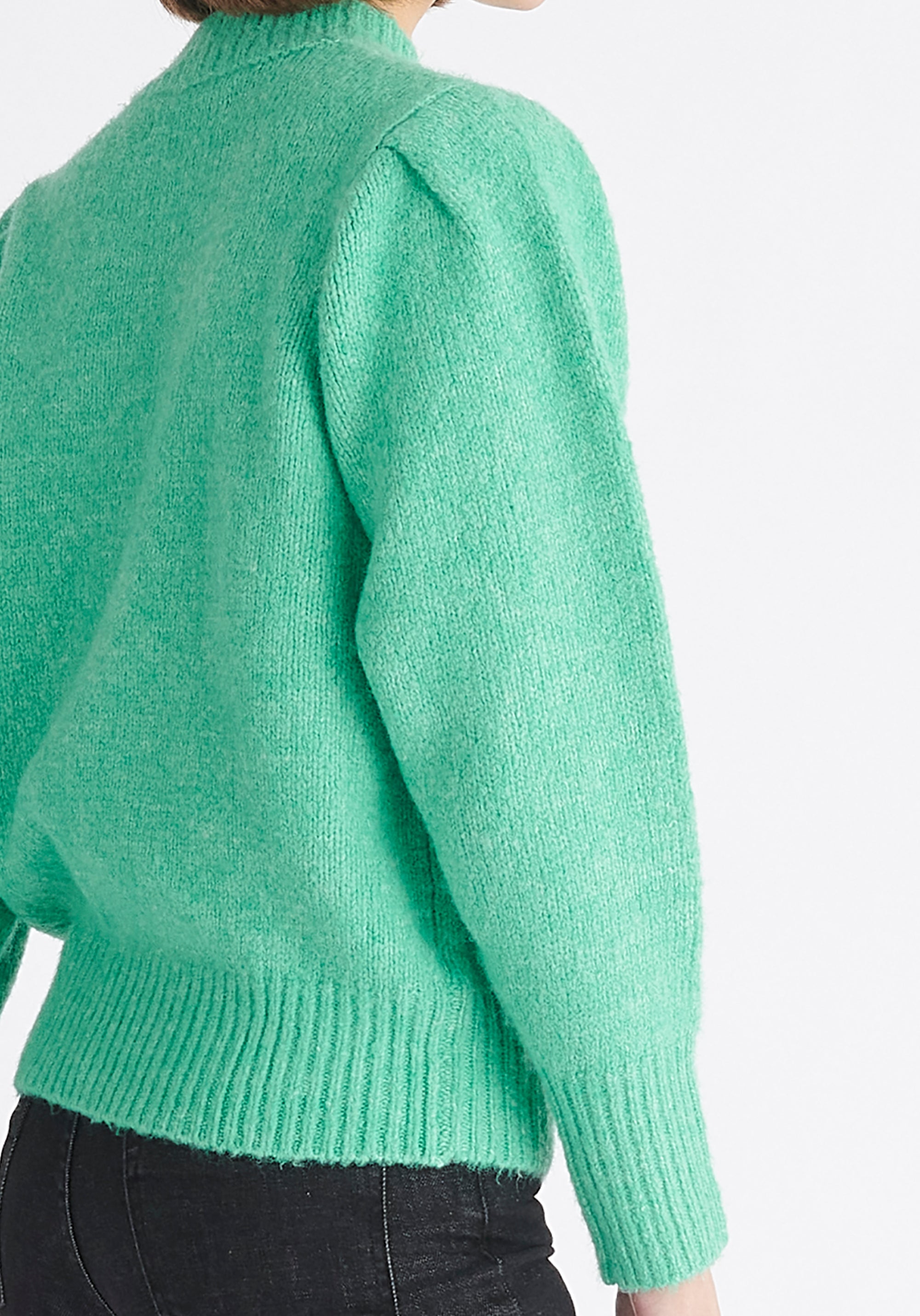 Paisie Buttoned Shoulder Jumper in Green Close Up