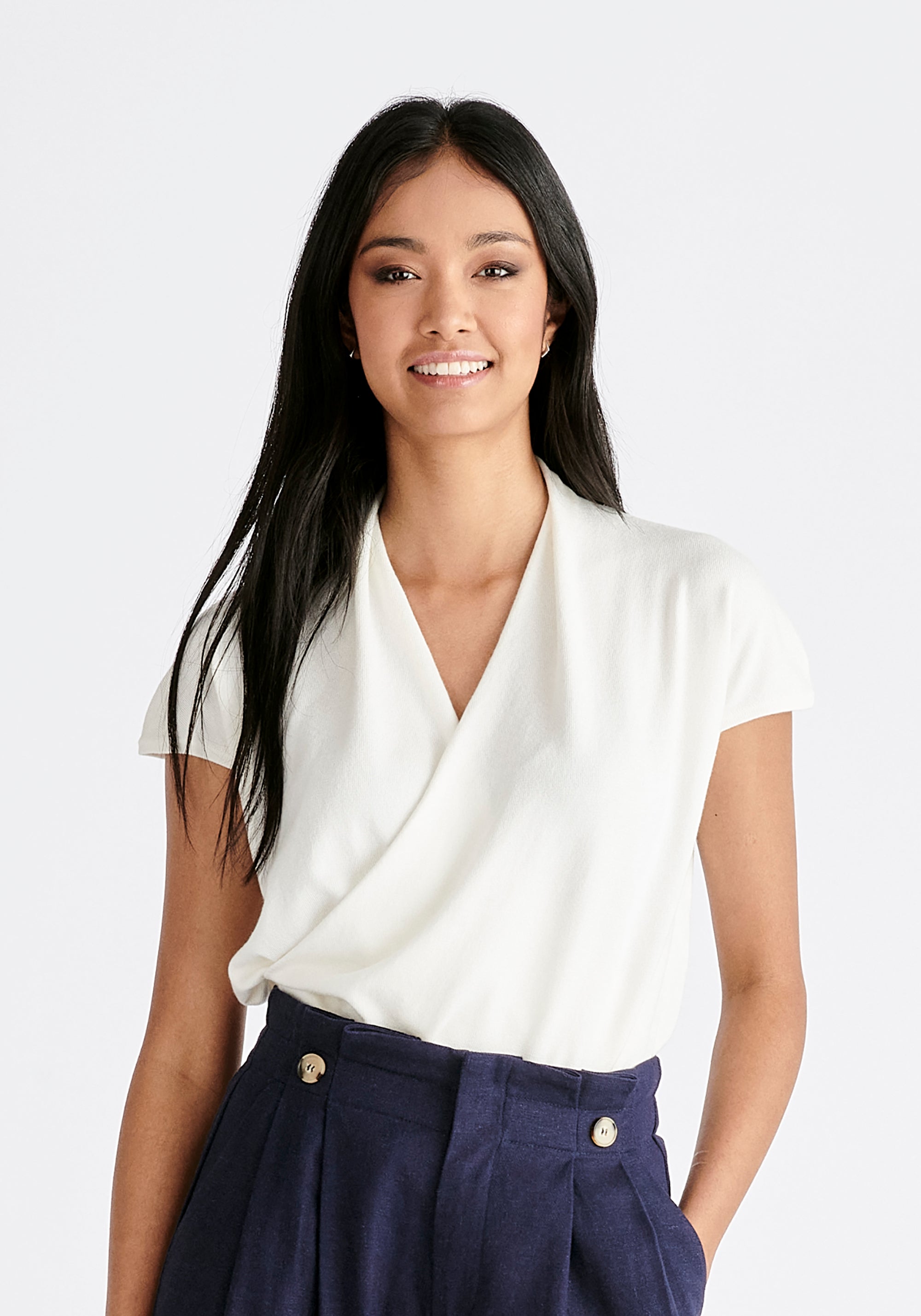 Cap Sleeve Wrap Top in White