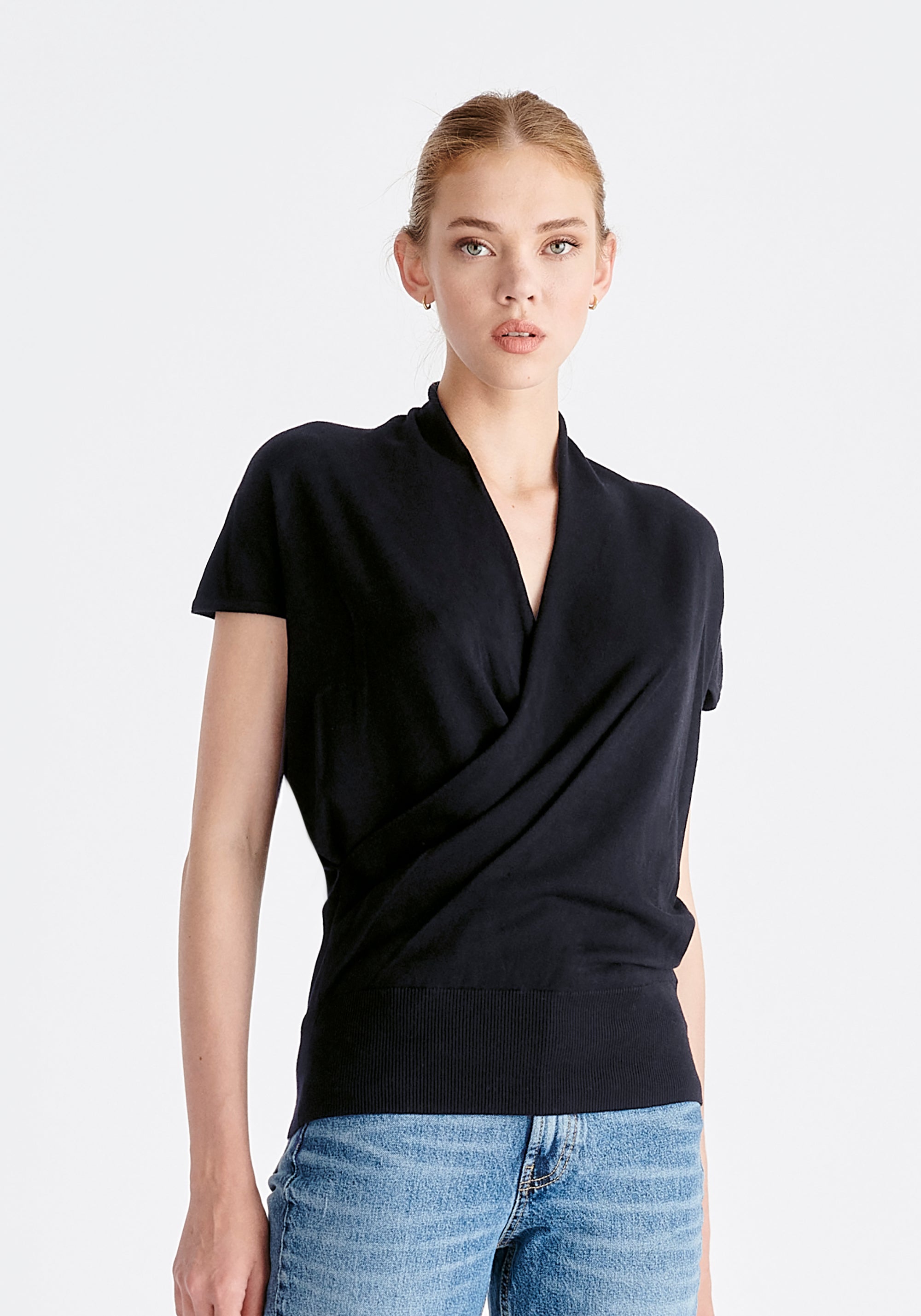 Cap Sleeve Wrap Top in Black