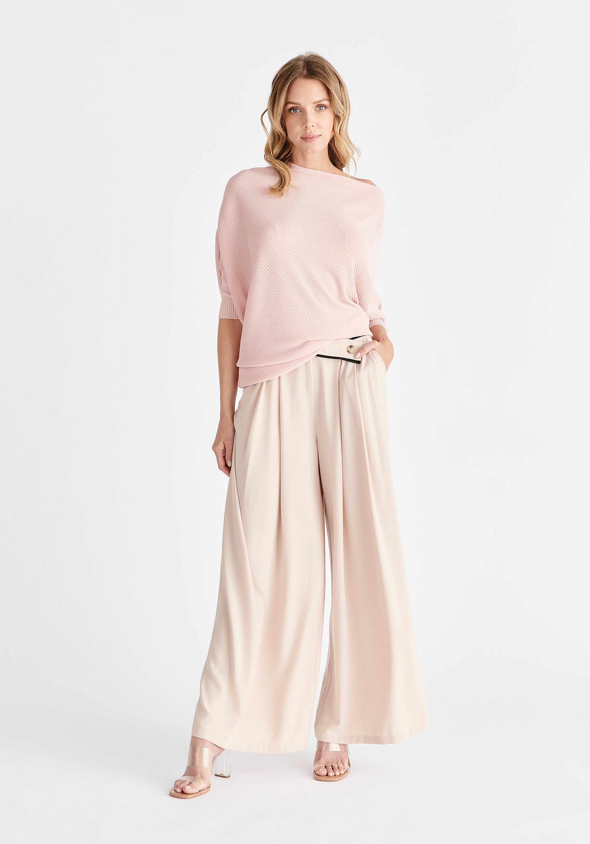 Ribbed Draped Knitted Top in Pink