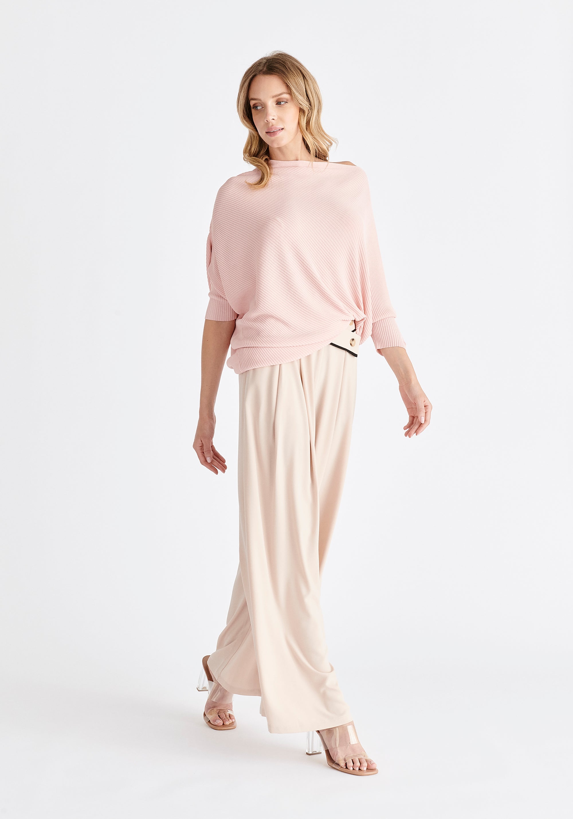 Ribbed Draped Knitted Top in Pink