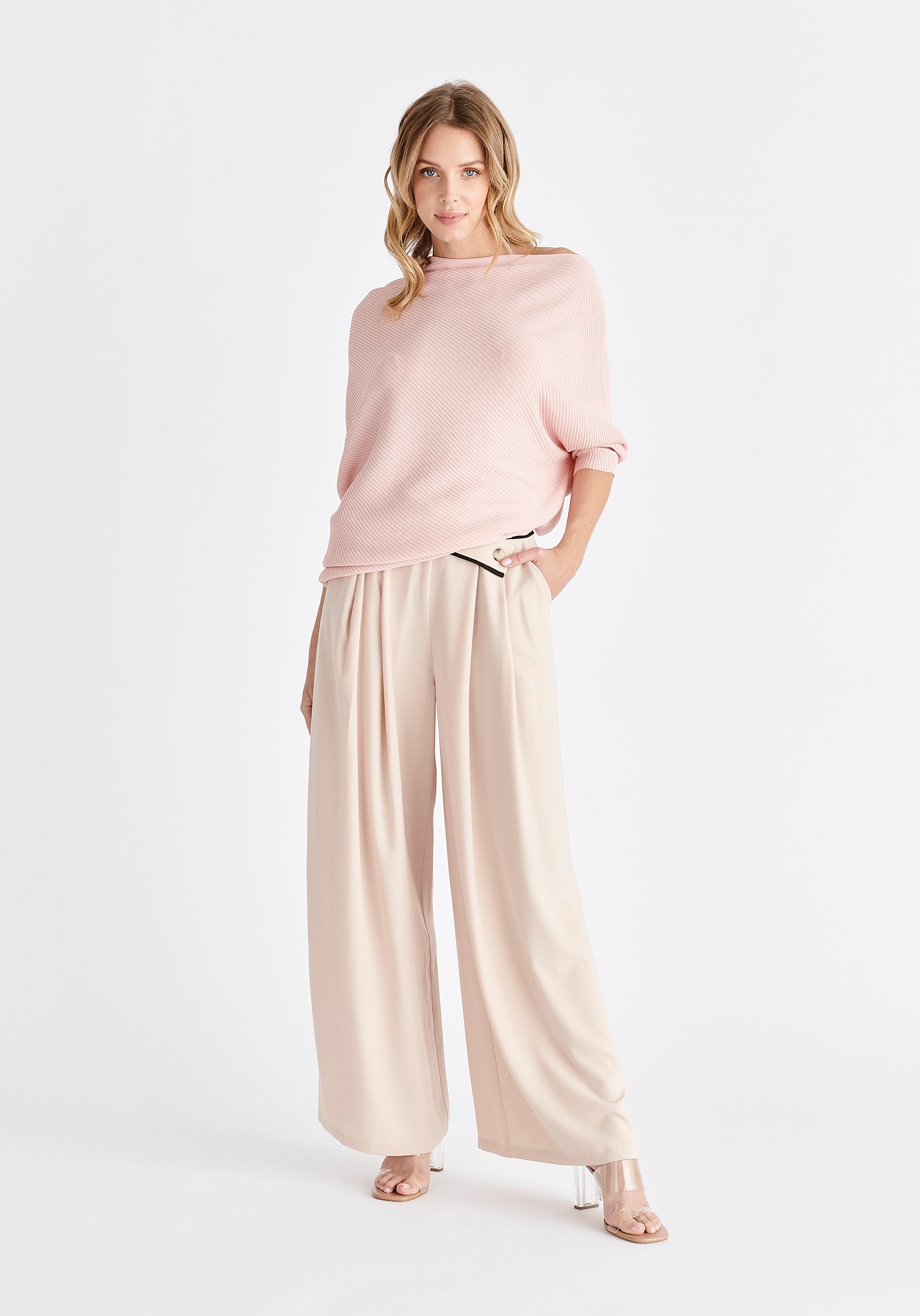 Ribbed Draped Knitted Top in Pink