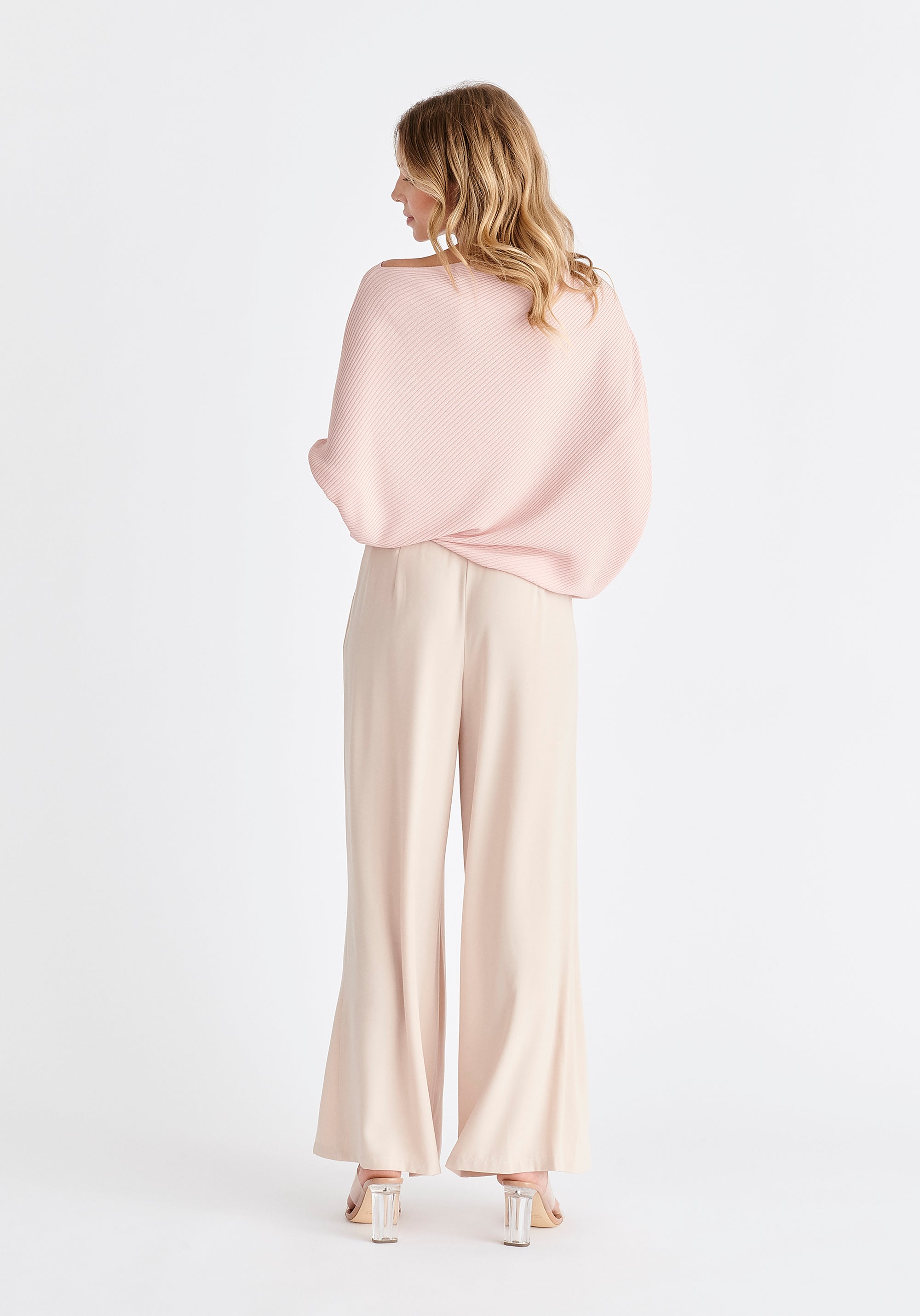 Ribbed Draped Knitted Top in Pink