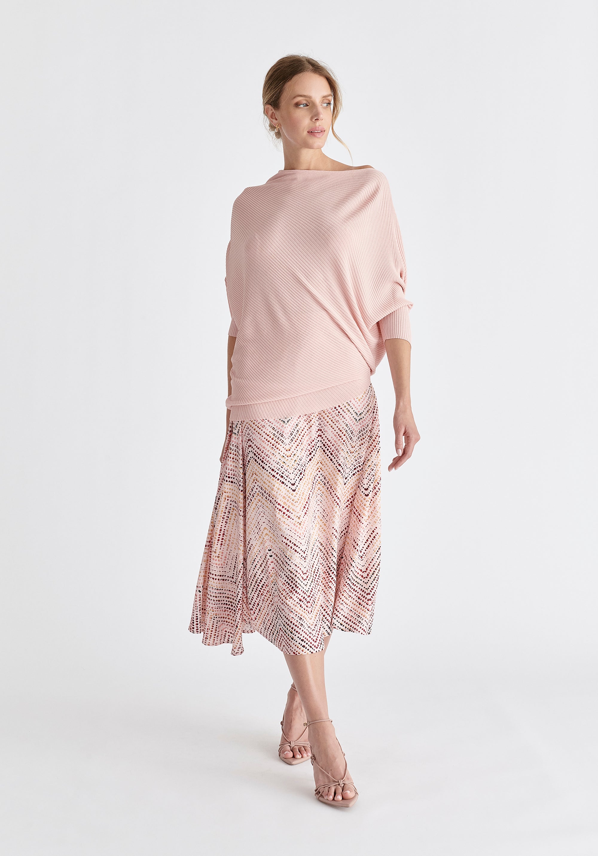 Ribbed Draped Knitted Top in Pink