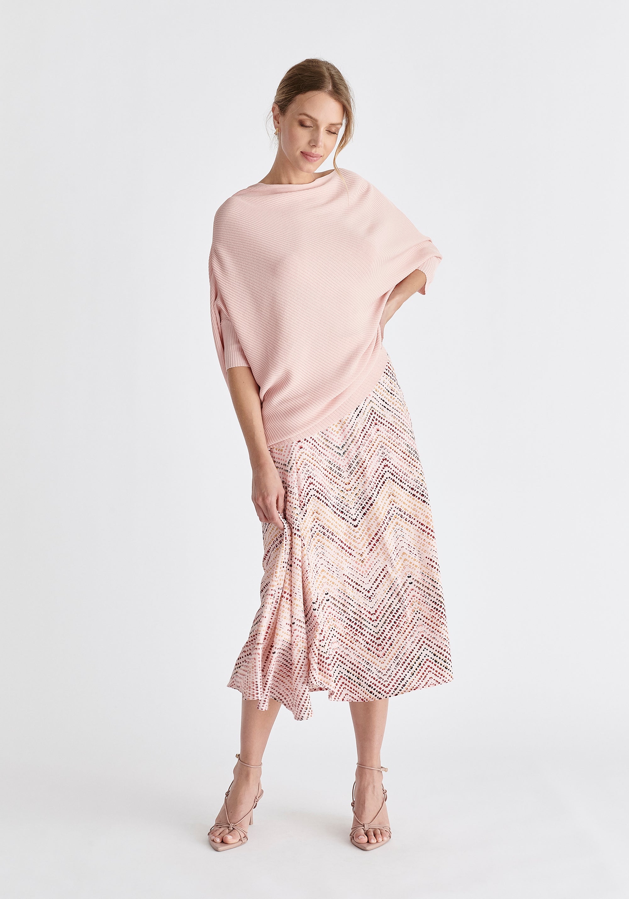 Ribbed Draped Knitted Top in Pink