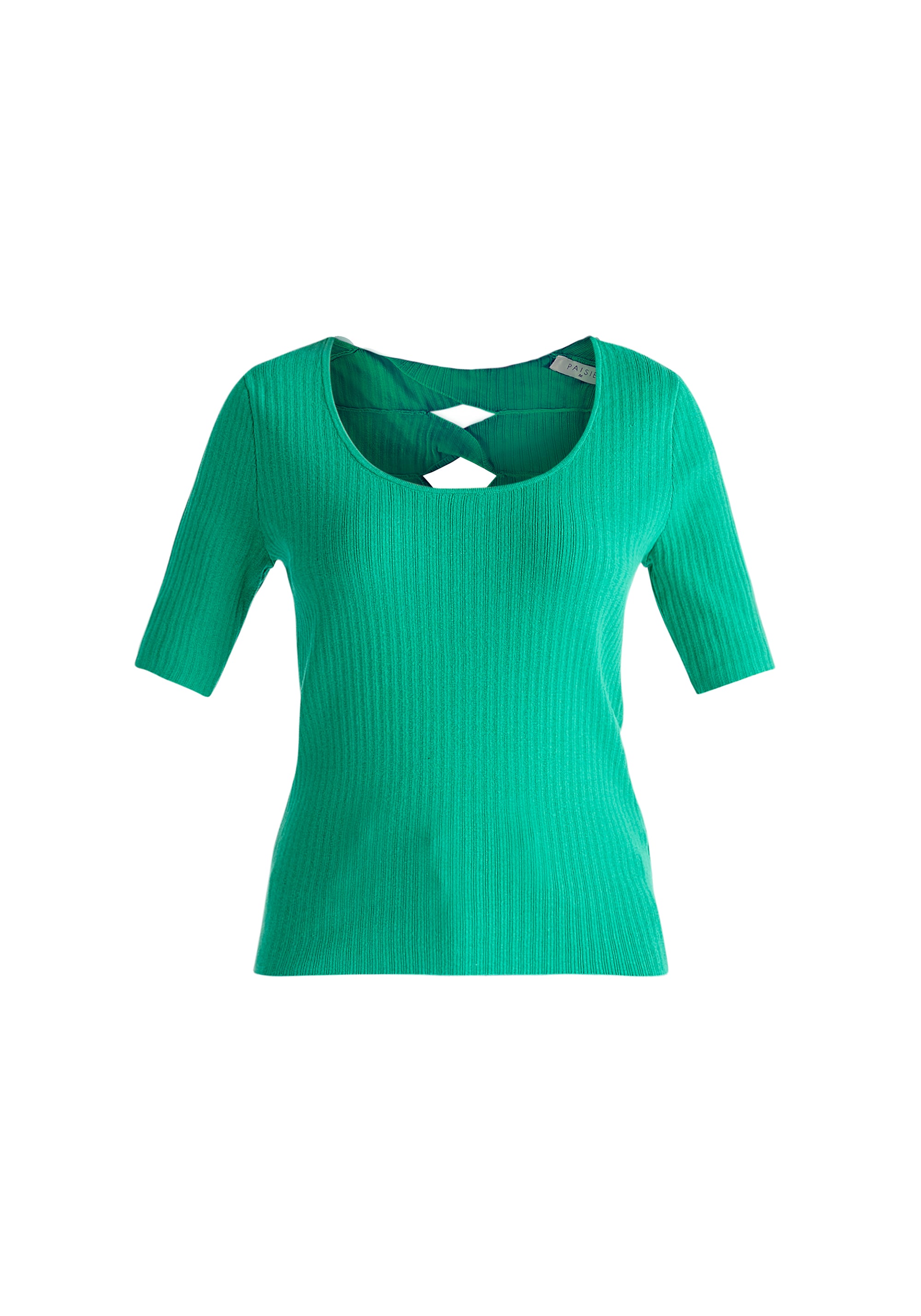 Cut Out Back Knitted Top in Green Cut Out