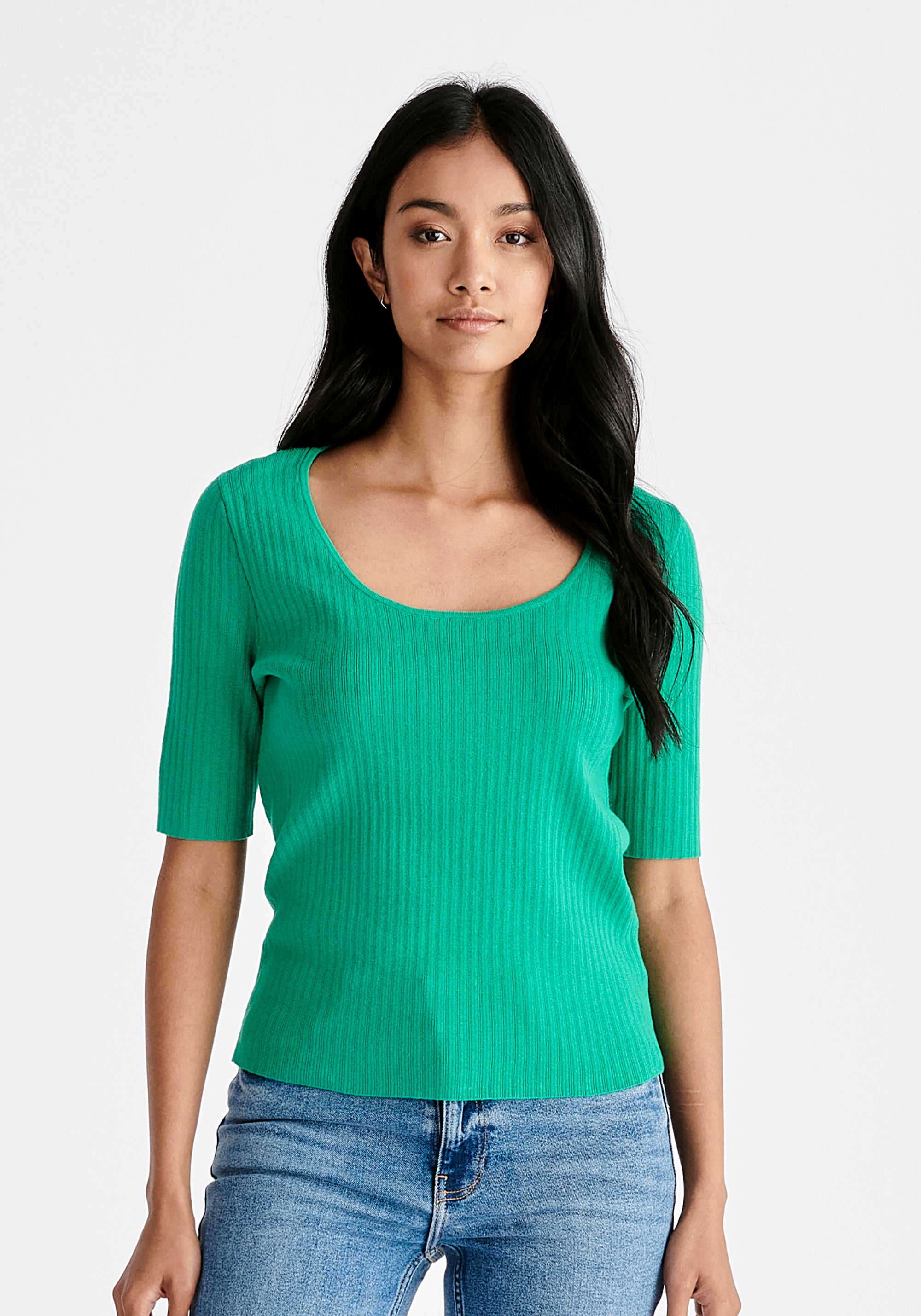 Cut Out Back Knitted Top in Green