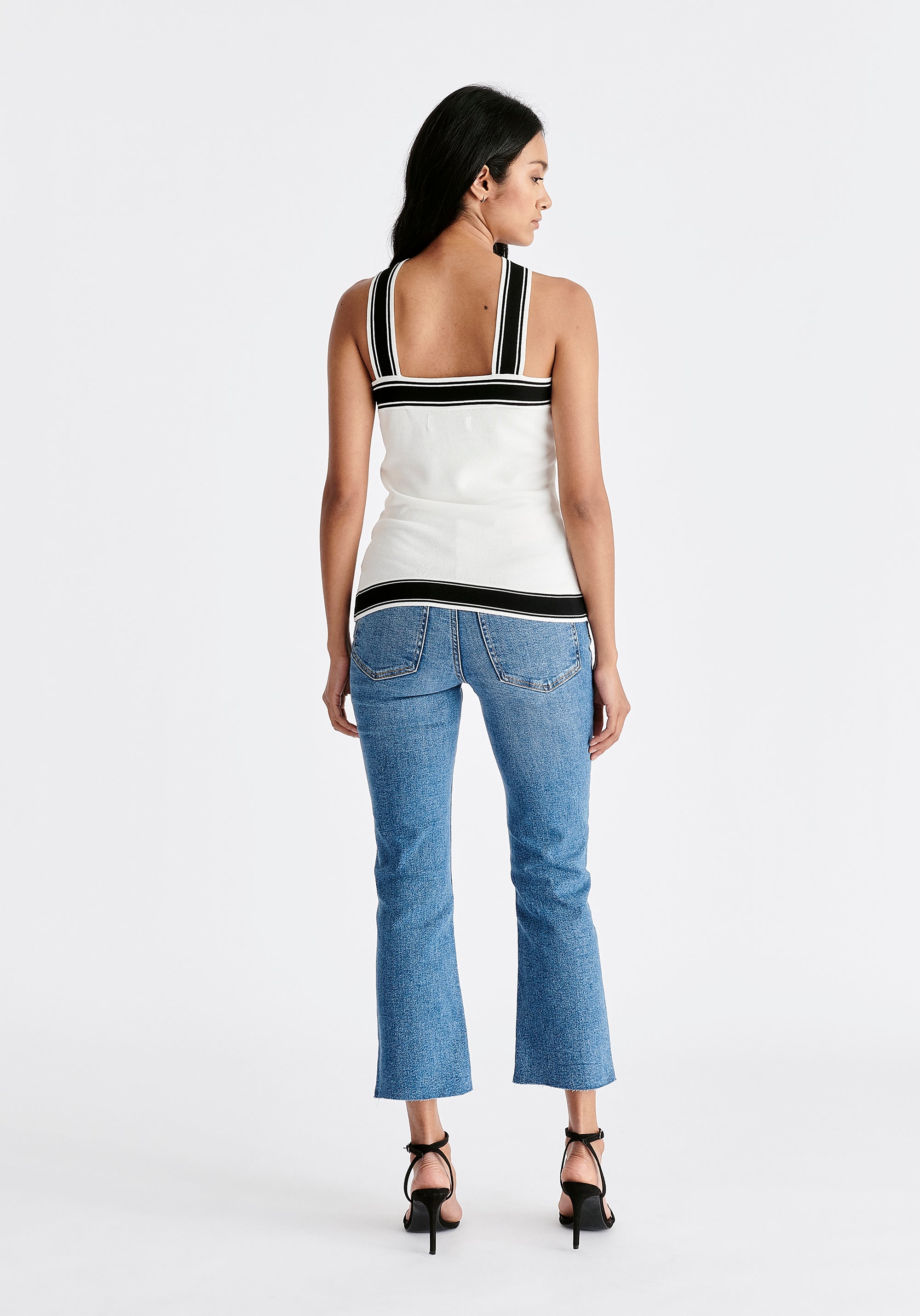 Contrast Detail Halterneck Top in White and Black Back