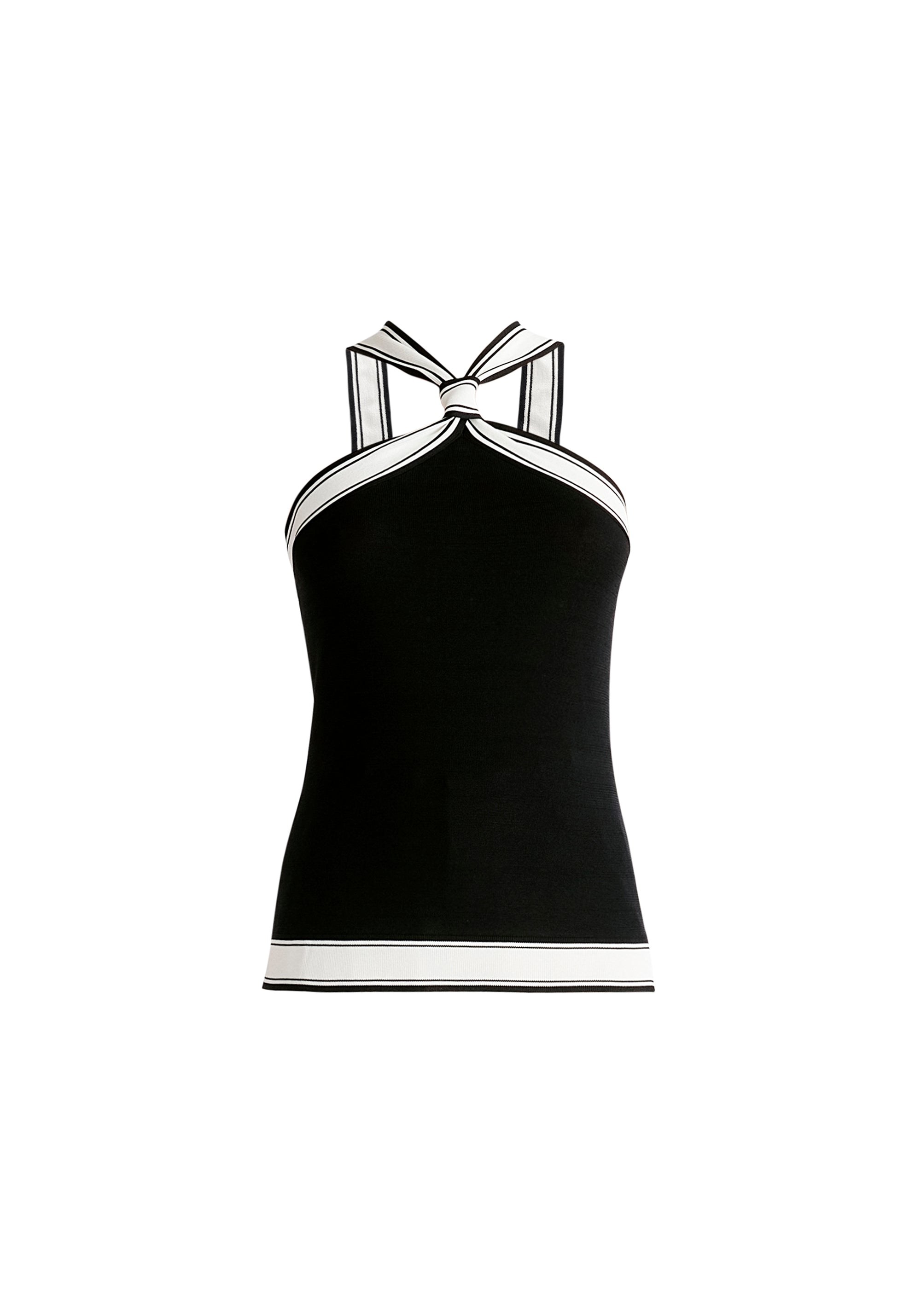 Contrast Detail Halterneck Top in Black and White Cut Out