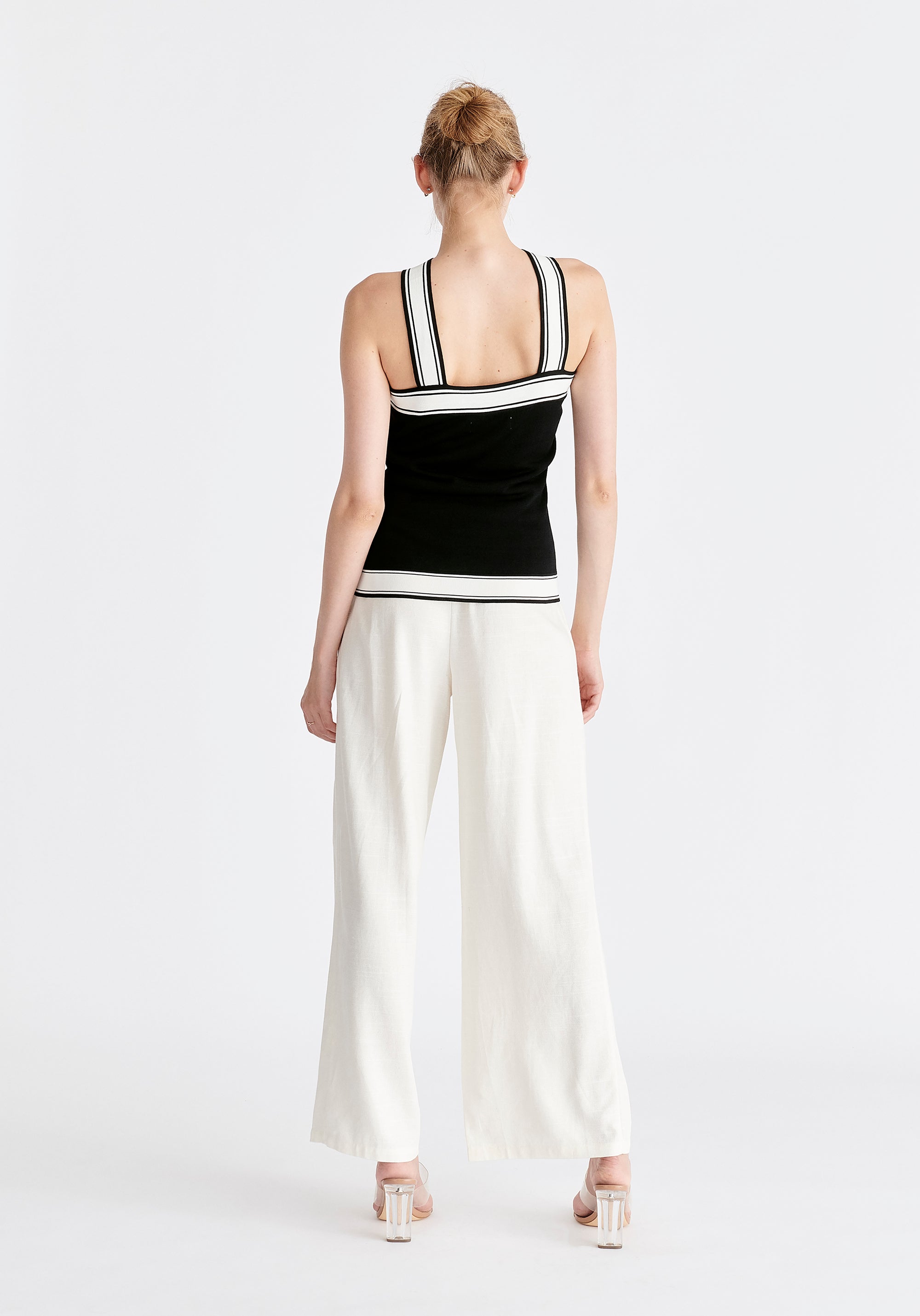 Contrast Detail Halterneck Top in Black and White Back