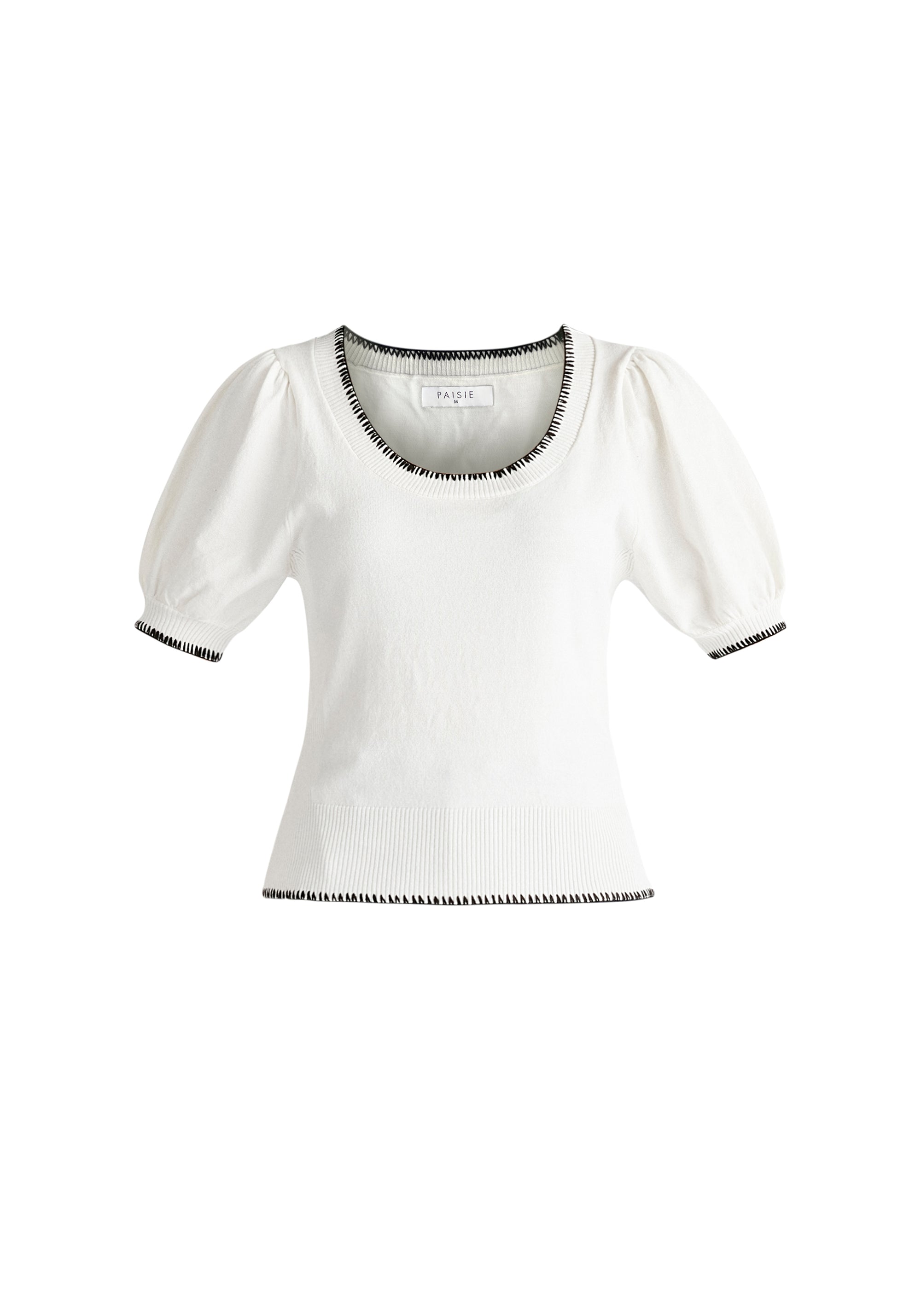 Contrast Whipstitch Top in White and Black Cut Out