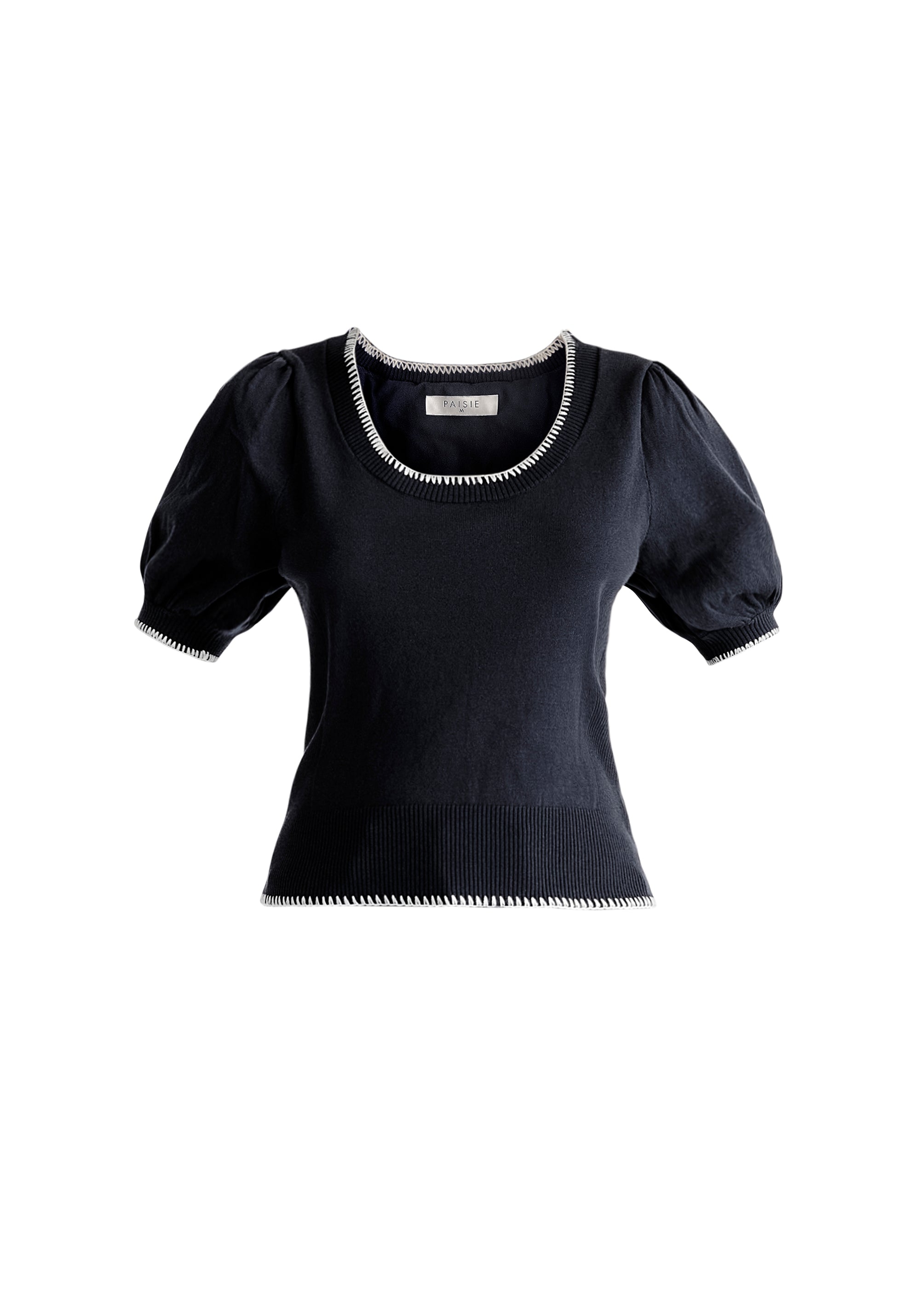 Contrast Whipstitch Top in Black and White Cut Out