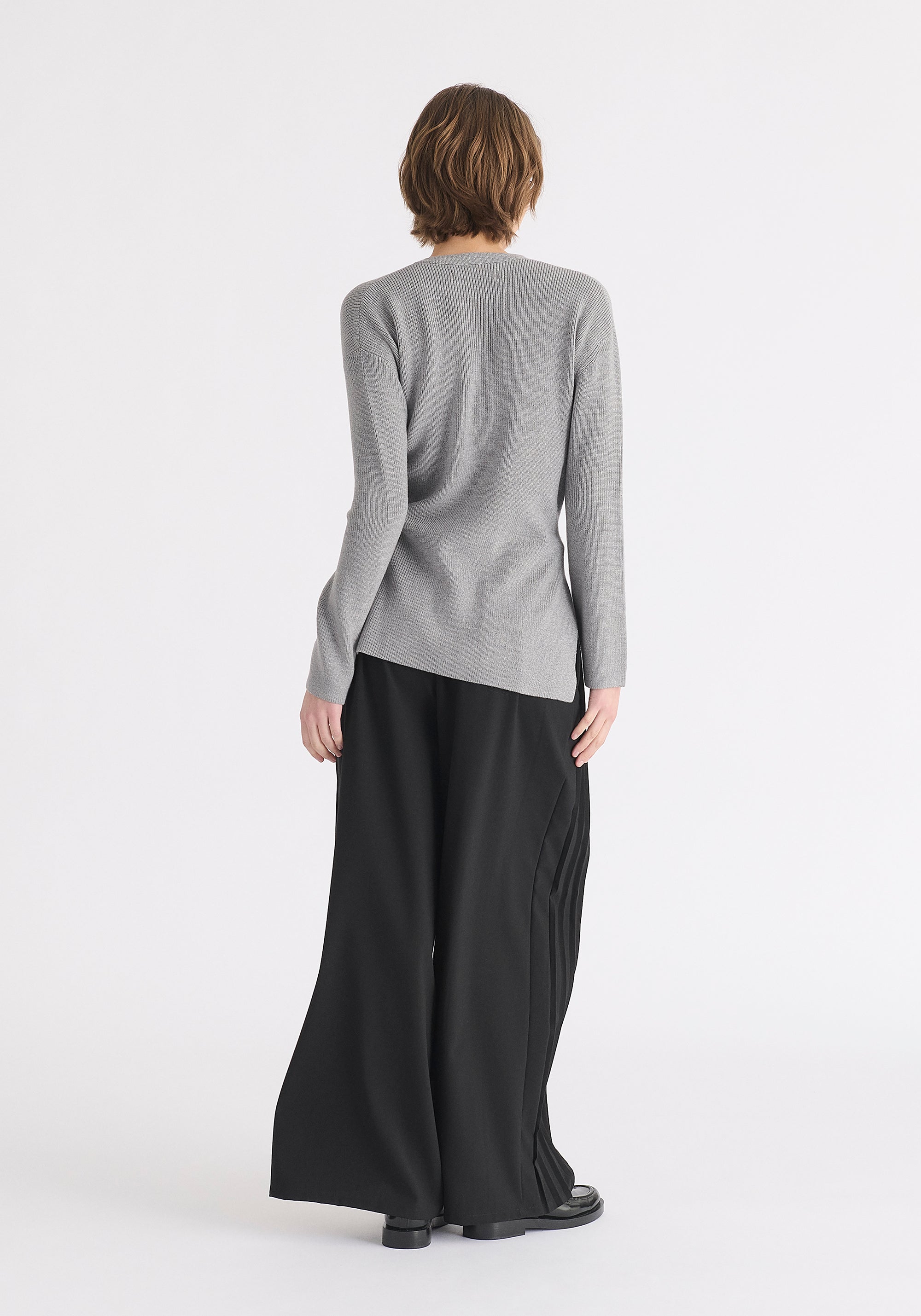 Wrap Side Tie Knit Jumper in Grey Back